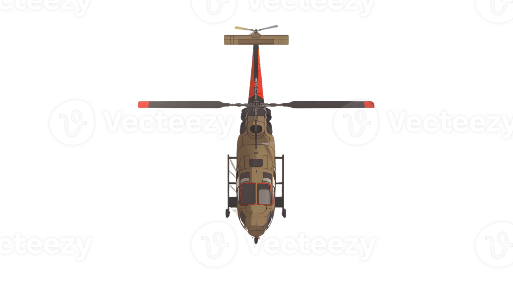 A militarystyle helicopter viewed from above showcasing its rotor blades and cockpit design f png