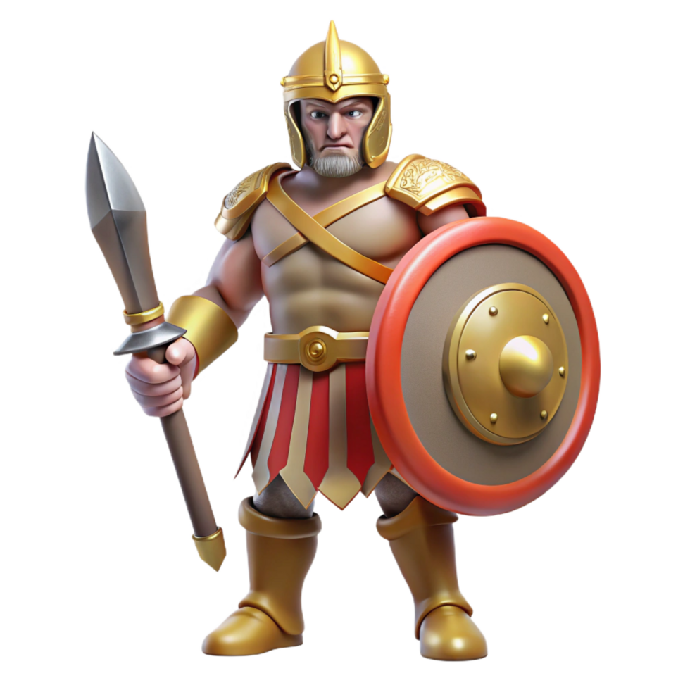 extraordinary rustic Ares, God of War, holding sword and shield, genuine png