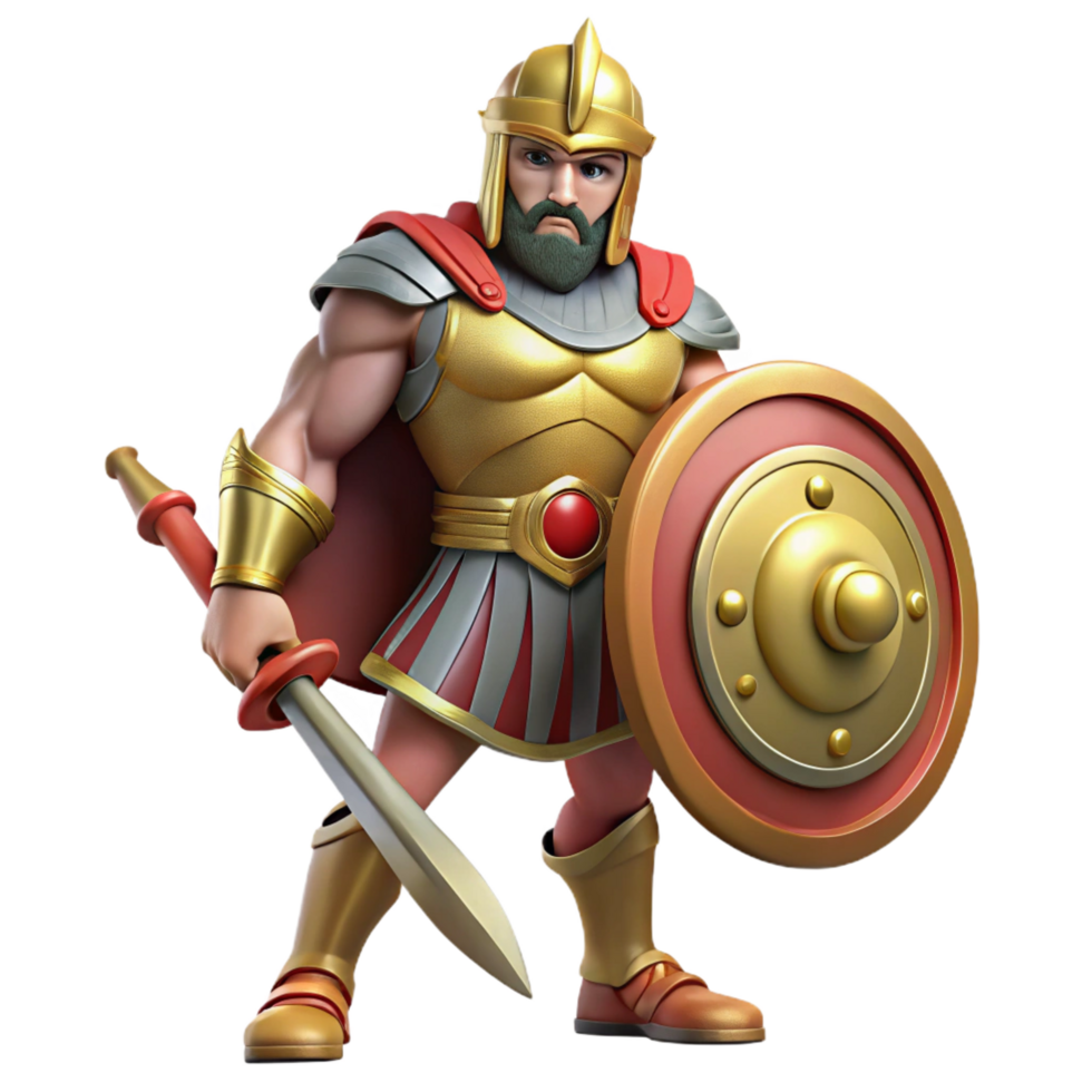 impressive artistic Ares, God of War, holding sword and shield, genuine png