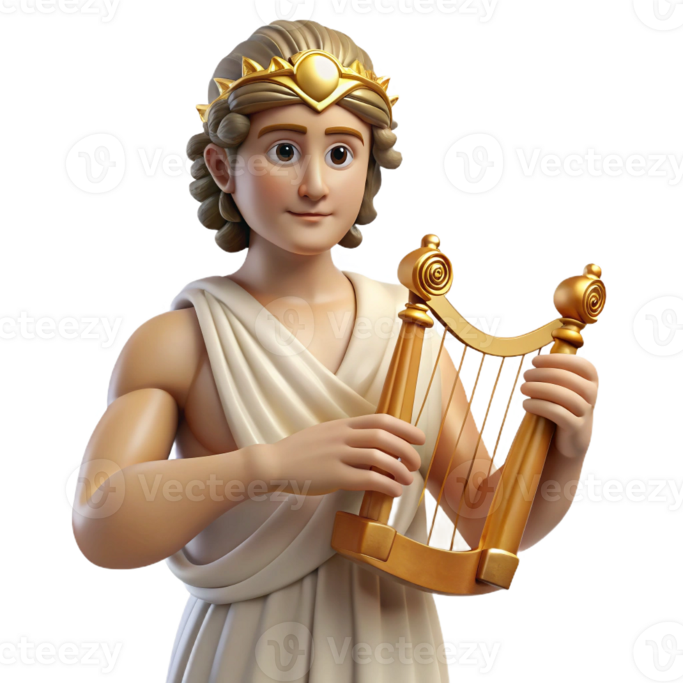 stunning creative Apollo, God of Music and Light, holding lyre, detailed png