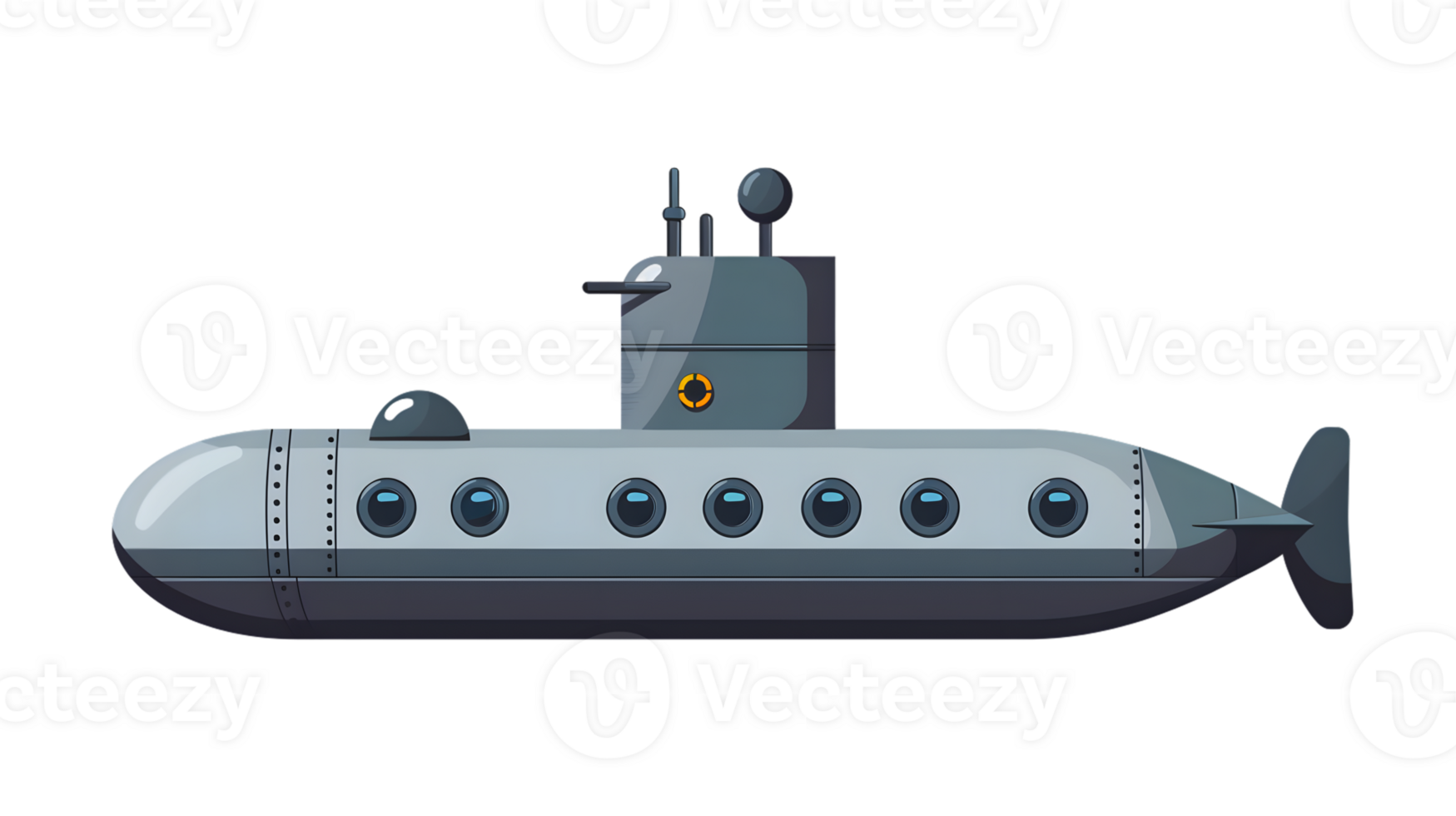 A sleek submarine design with detailed features perfect for maritime and underwater themes png