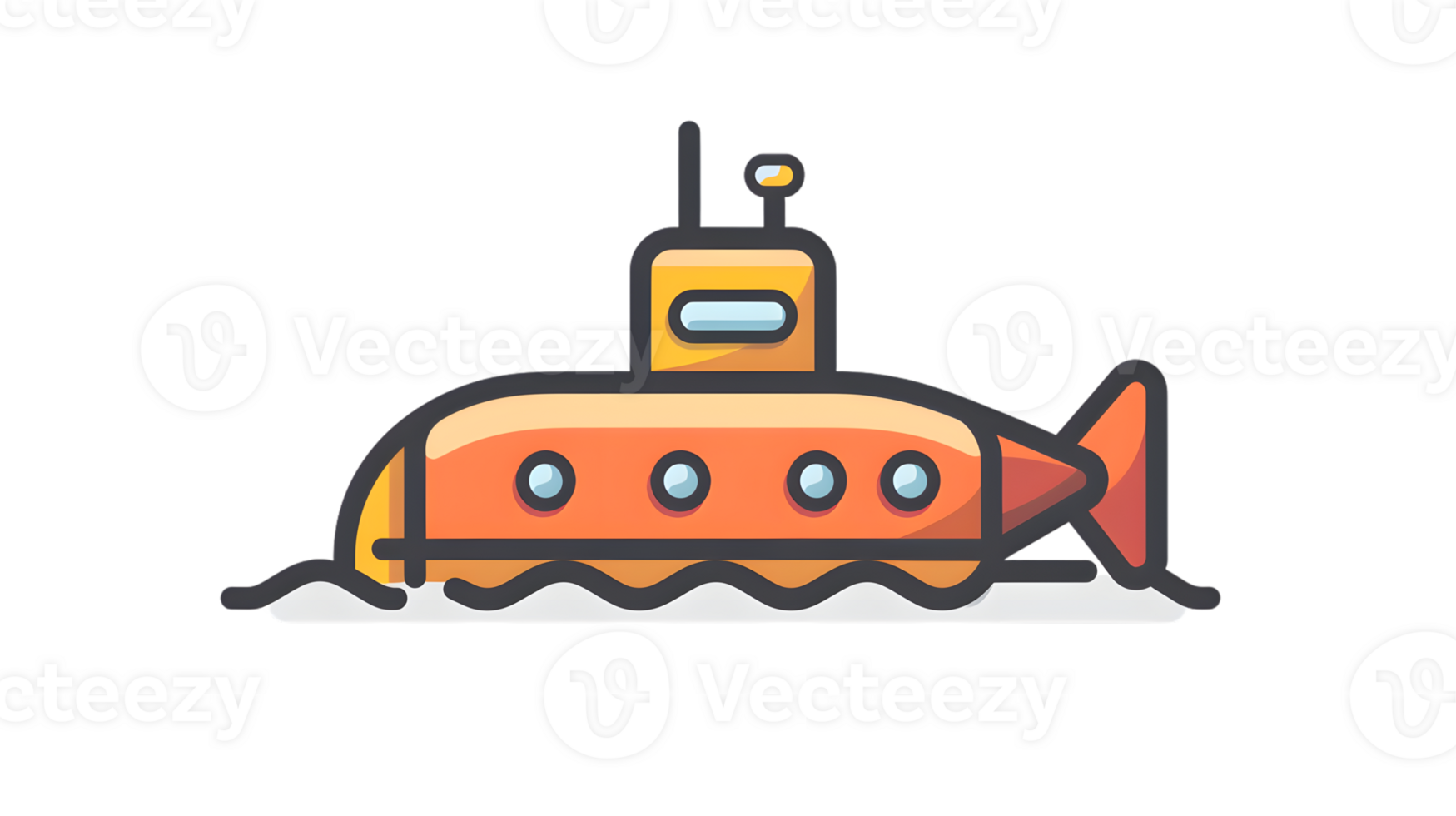 A vibrant cartoon submarine floating on water ideal for marine underwater and nautical theme png