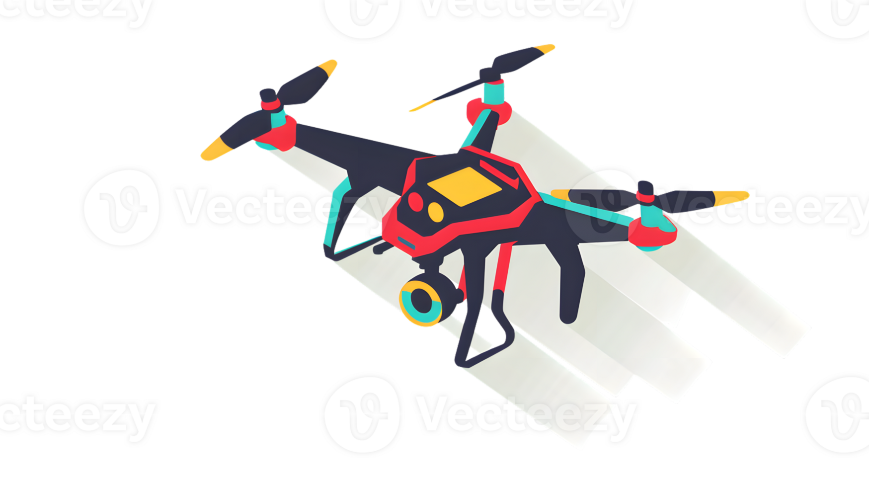 A vibrant drone hovering in midair showcasing its intricate design and propellers for technol png
