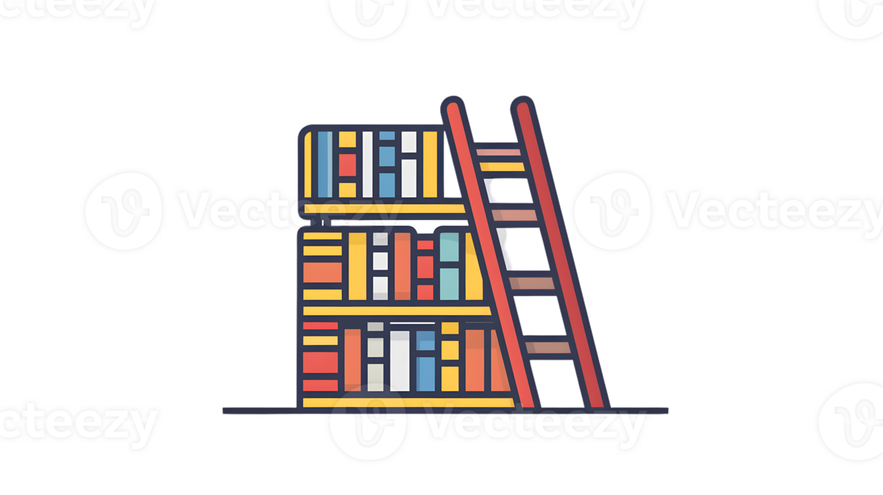 A vibrant library bookshelf with a ladder perfect for education and knowledge themes png