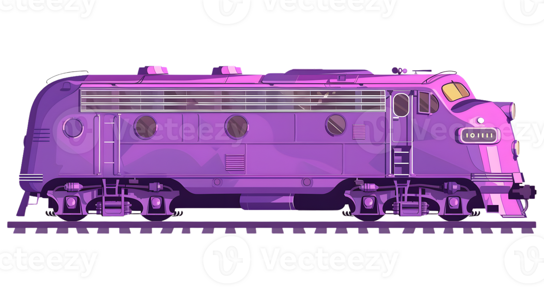 A vibrant purple locomotive on tracks ideal for transportation and industrial themes featurin png