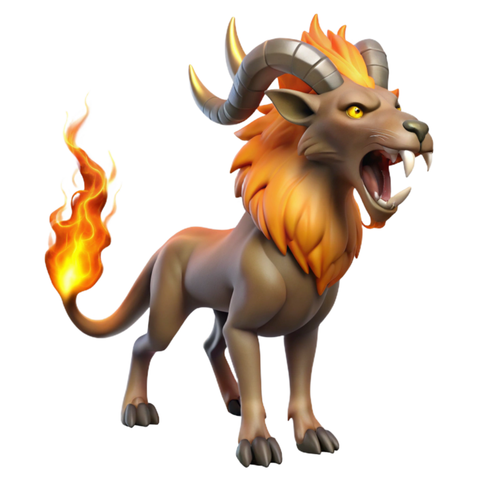 beautiful minimalist Chimera, fire-breathing monster, goat, lion, snake hybrid, original png