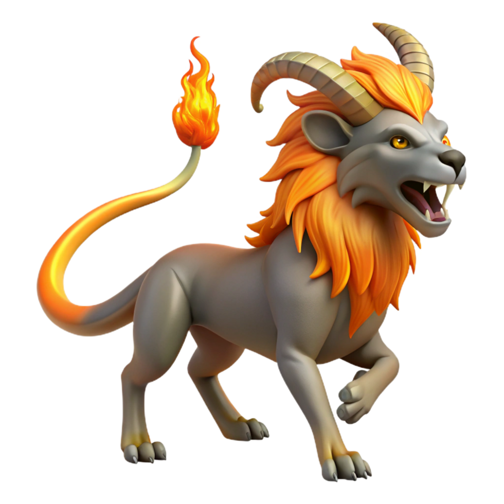 impressive vintage Chimera, fire-breathing monster, goat, lion, snake hybrid, professional png
