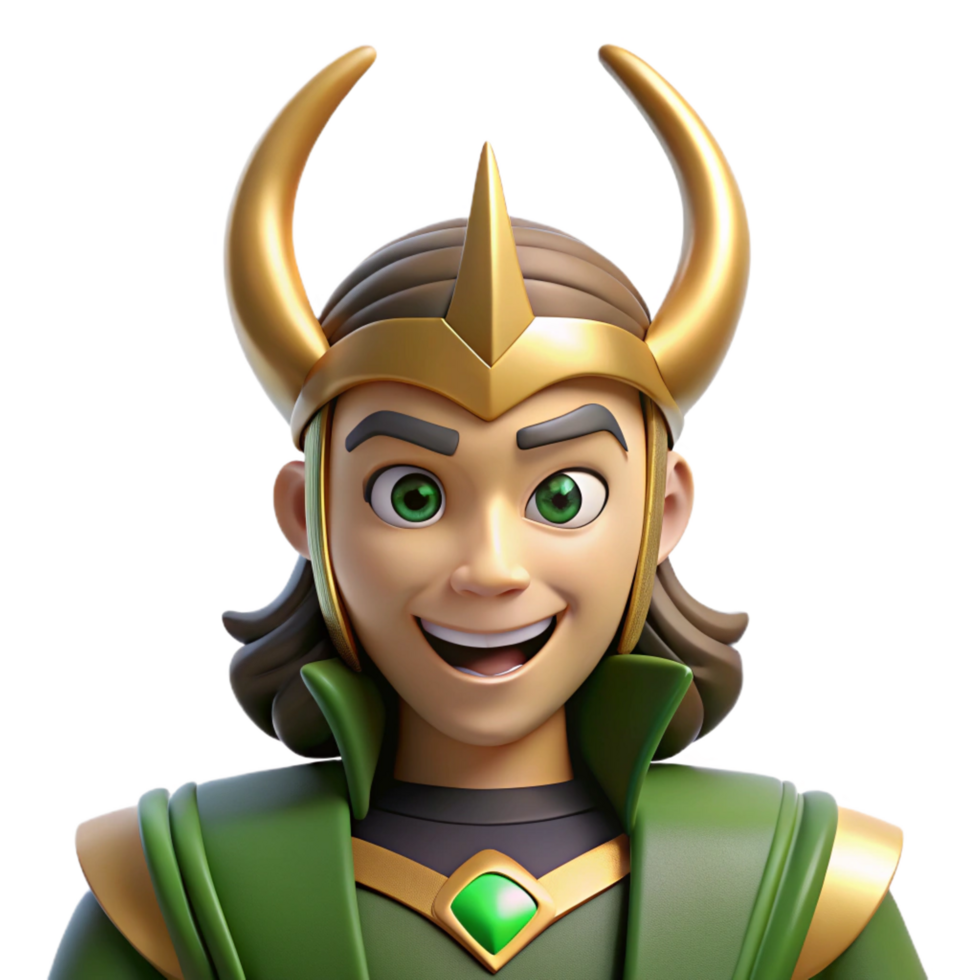 extraordinary creative Loki, Norse trickster god, mischievous expression, detailed png