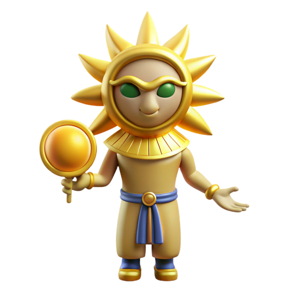 vibrant minimalist Ra, Egyptian sun god, with sun disk headdress, authentic png