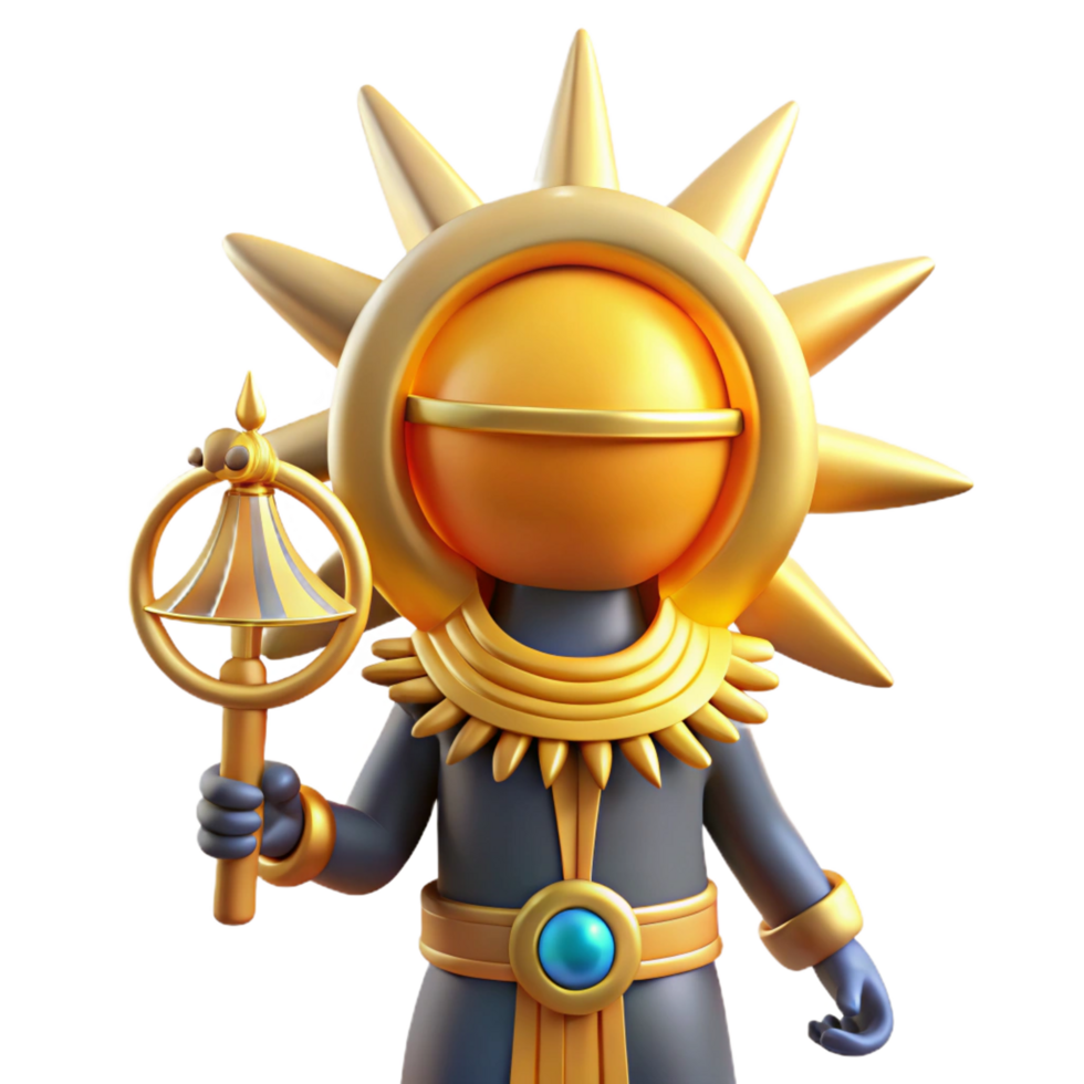 elegant rustic Ra, Egyptian sun god, with sun disk headdress, 4K png