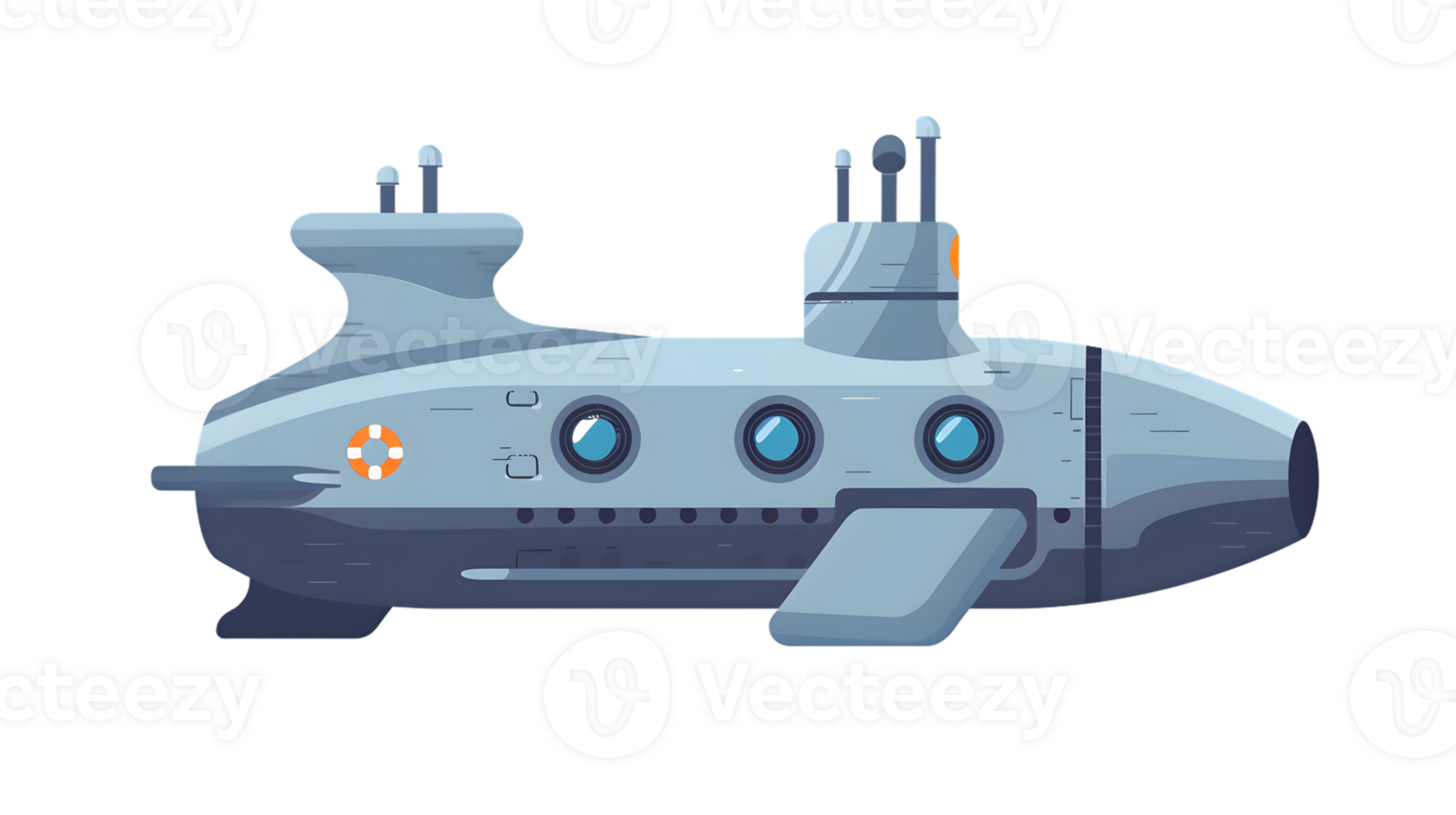 Cartoon Submarine Illustration with Detailed Features and Oceanic Elements for Various Design P png
