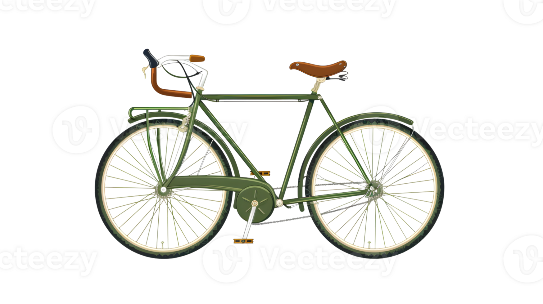 Classic Green Bicycle with Brown Leather Seat and Handlebars Vintage Style Retro Design Idea png