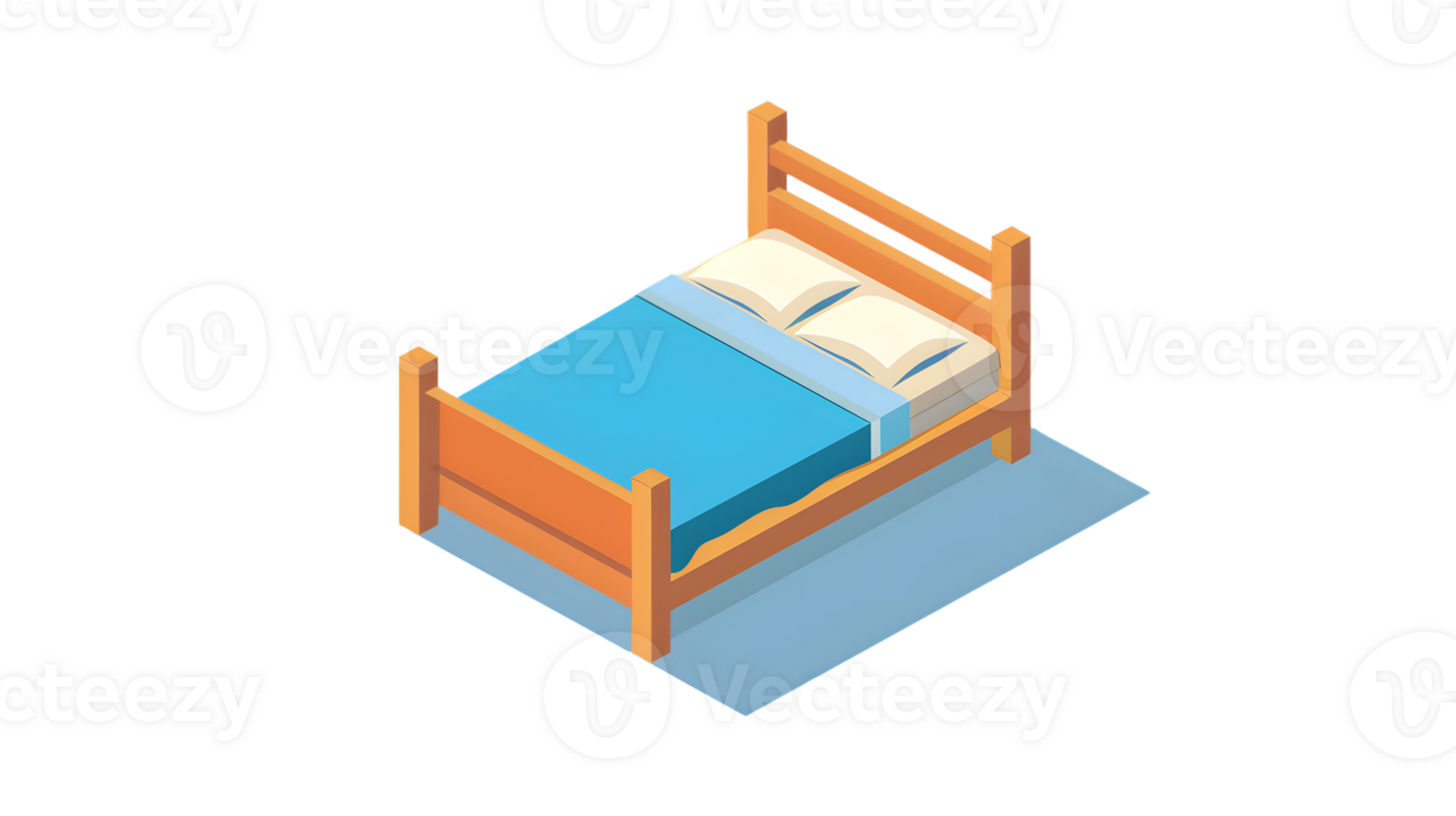 Cozy Wooden Bed with Blue Bedding and Pillows Isometric View for Home Decor and Furniture Desi png