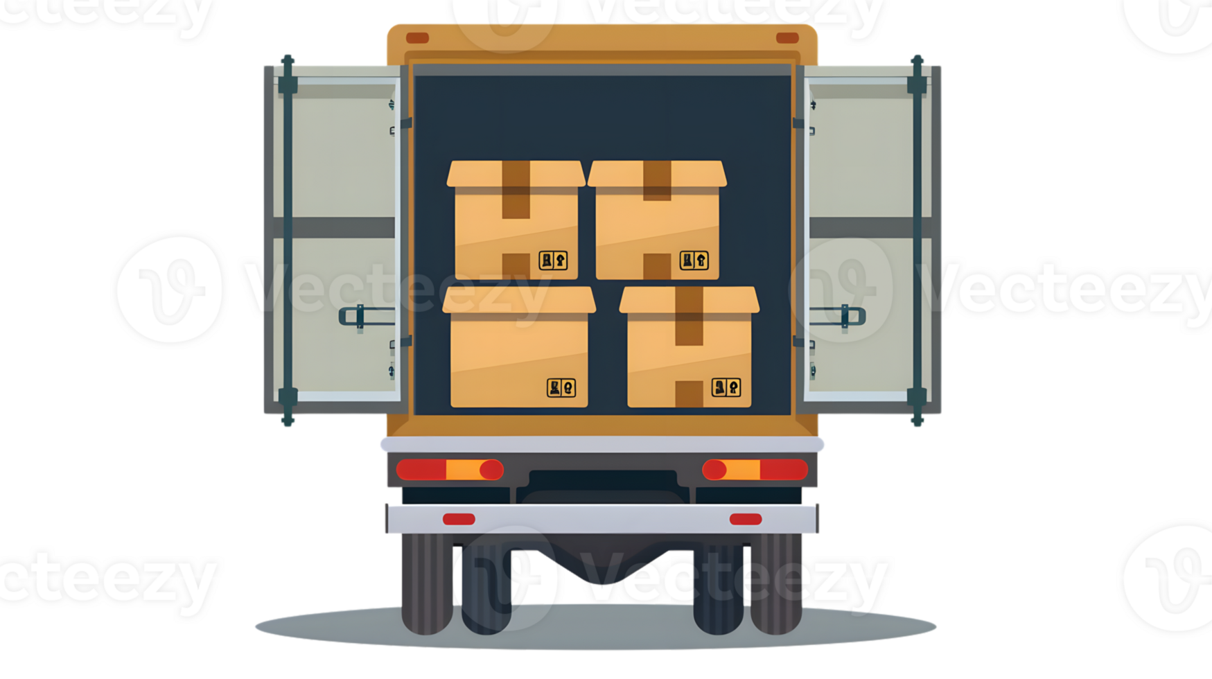 Delivery Truck with Open Doors and Packages Inside Logistics and Transportation Concep t png