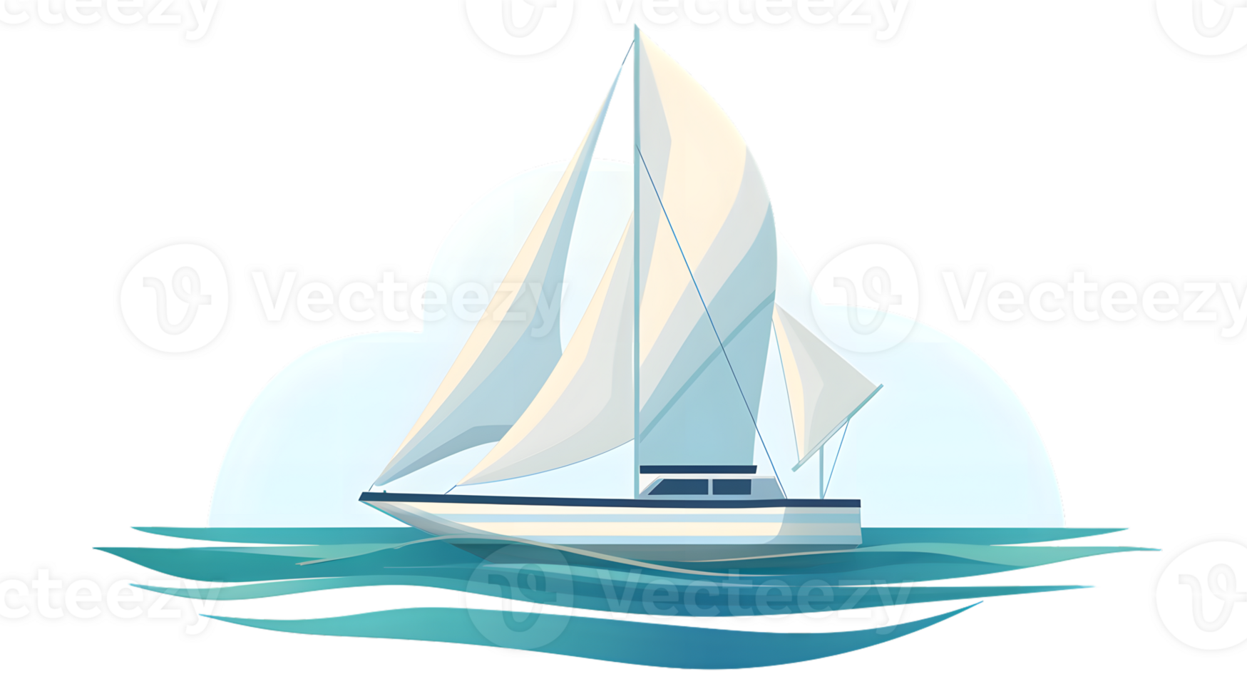 Elegant Sailing Yacht on Calm Waters with Serene Sky Background png