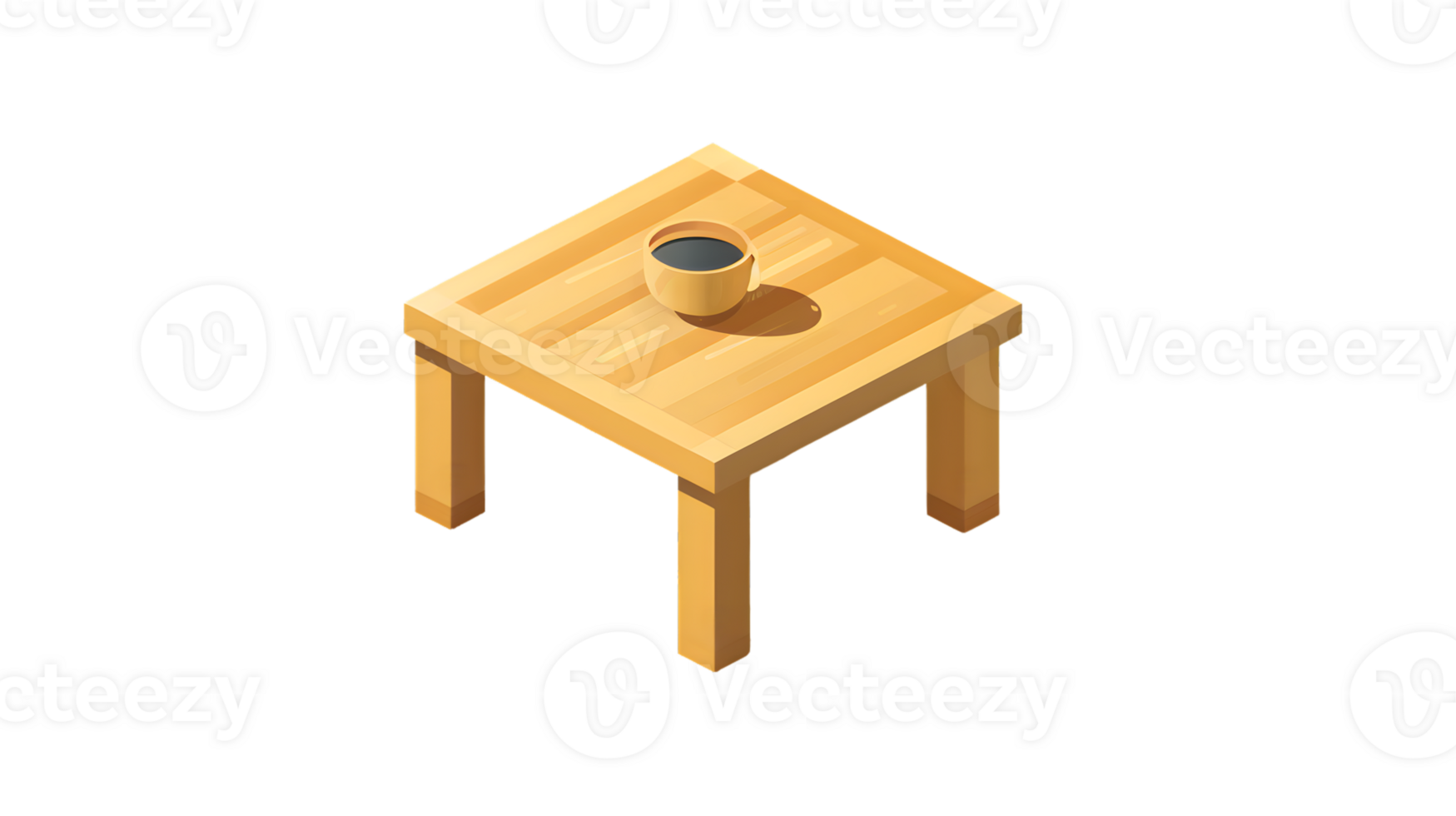 Minimalist Wooden Table with Ceramic Bowl Isometric Design for Modern Interiors Home Decor png