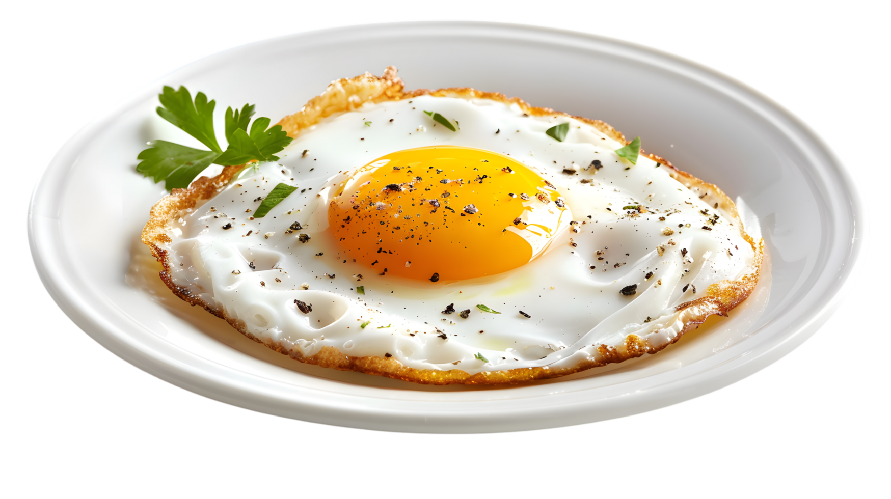 frito ovo em branco prato com fresco ervas e tempero saudável café da manhã culinária deleite f png