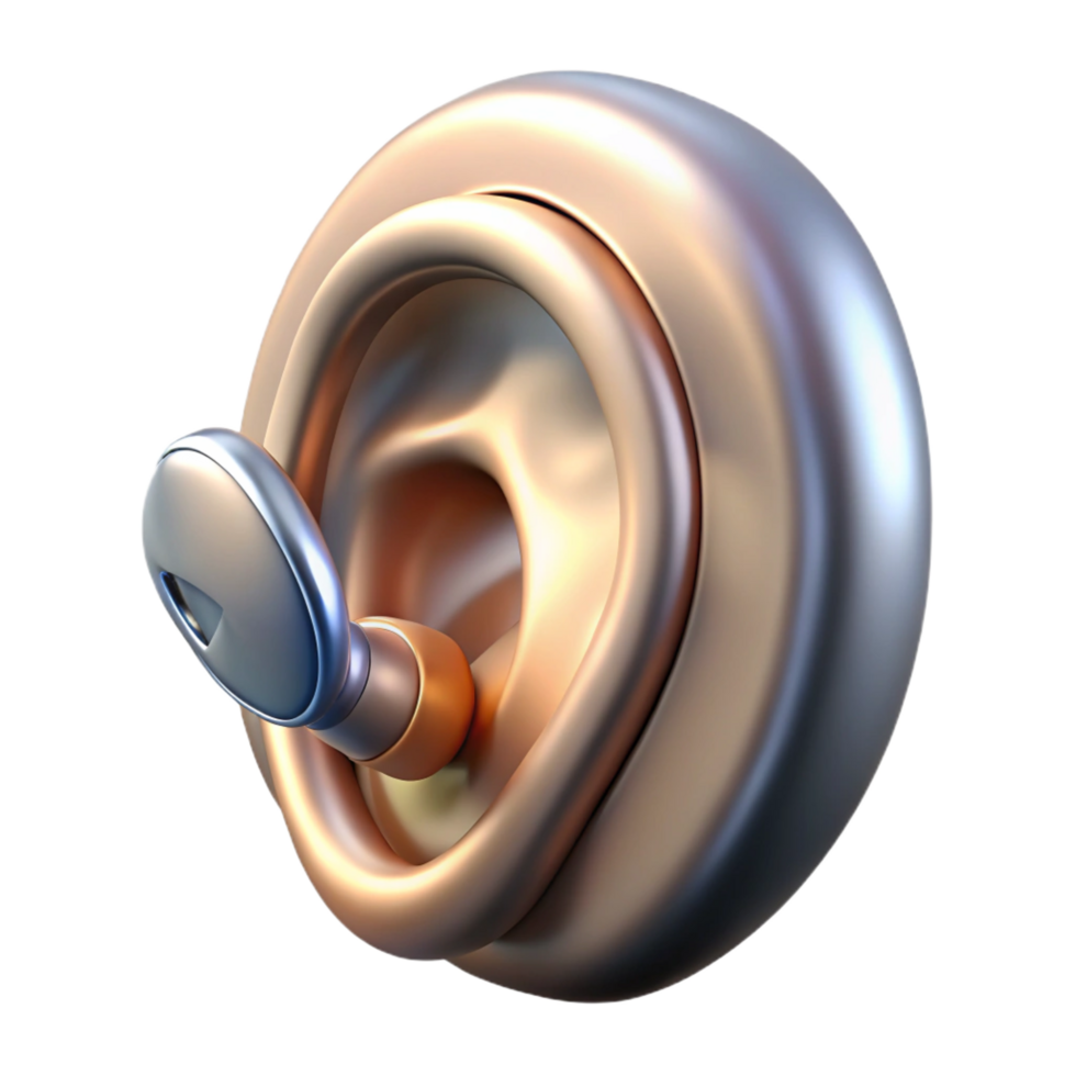 serene minimalist Cybernetic ear implant, small and discreet, metallic finish premium png