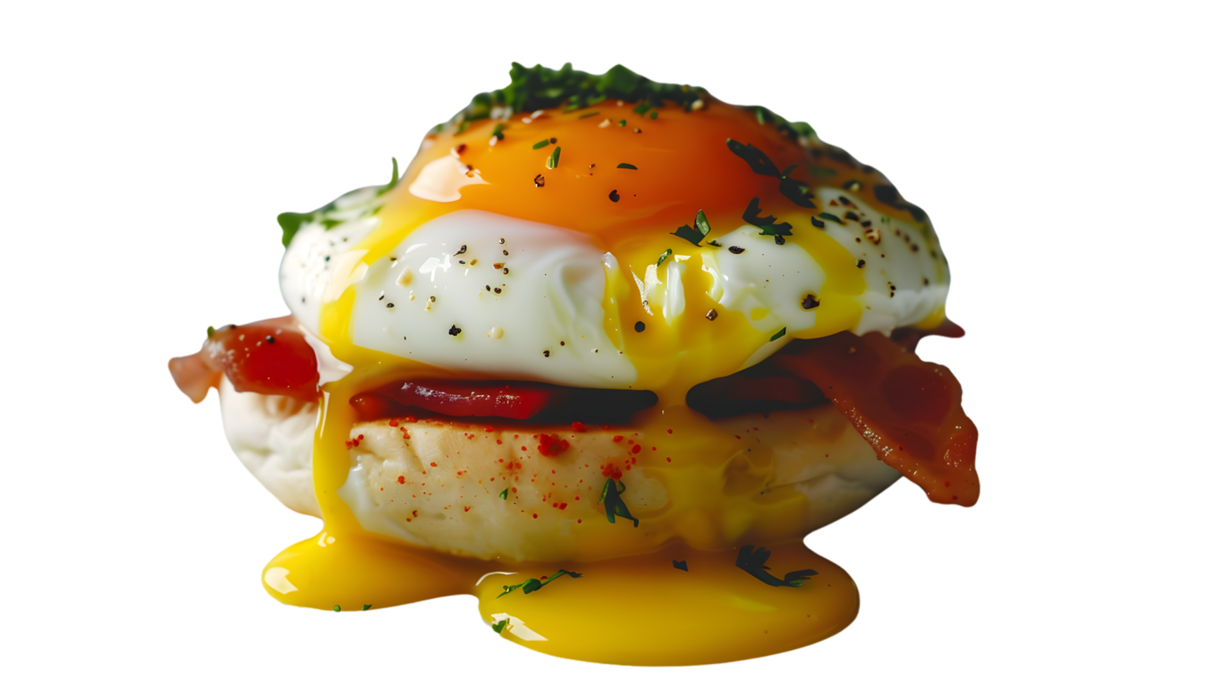 Gourmet Breakfast Delight Poached Egg with Hollandaise Sauce Bacon and Herbs png