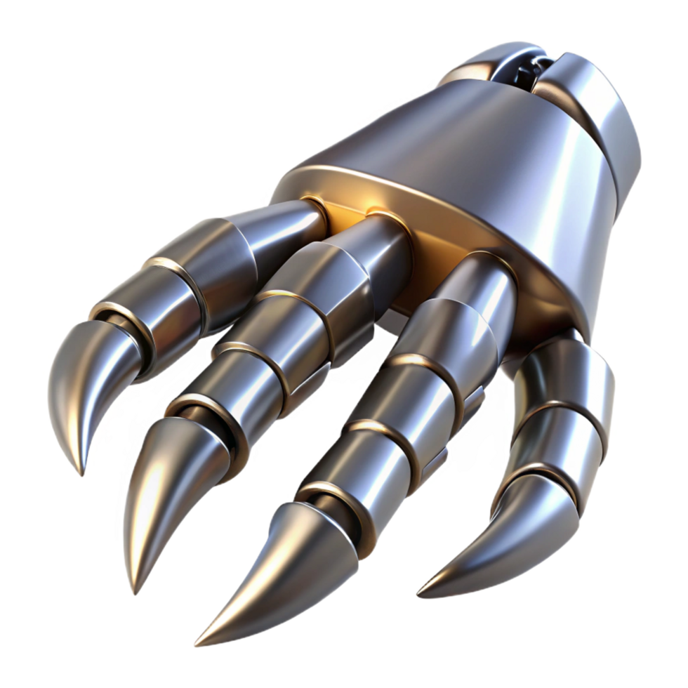 serene traditional Robot claw, metallic, sharp talons premium png