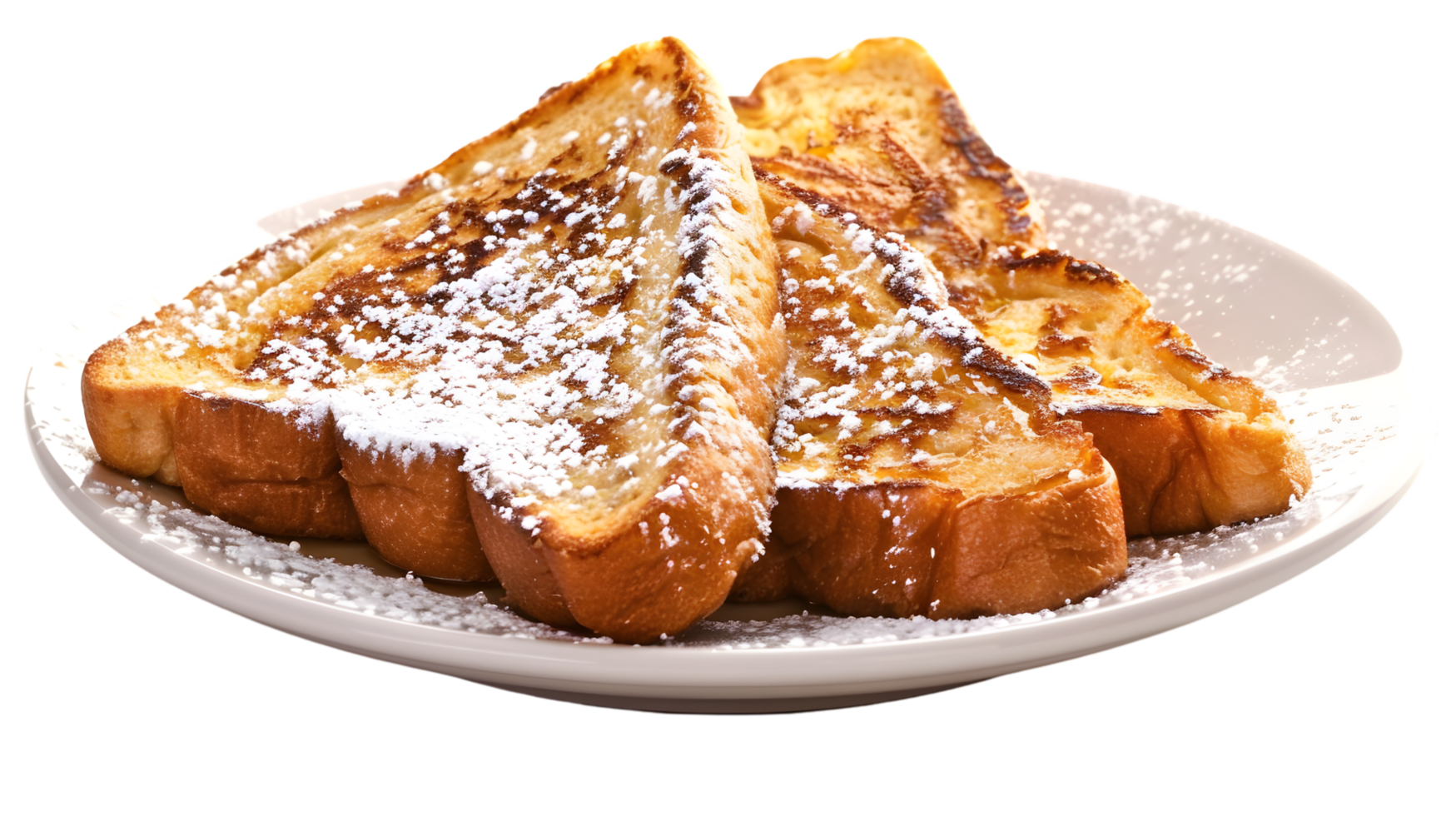 Golden French Toast Slices with Powdered Sugar on Pla png