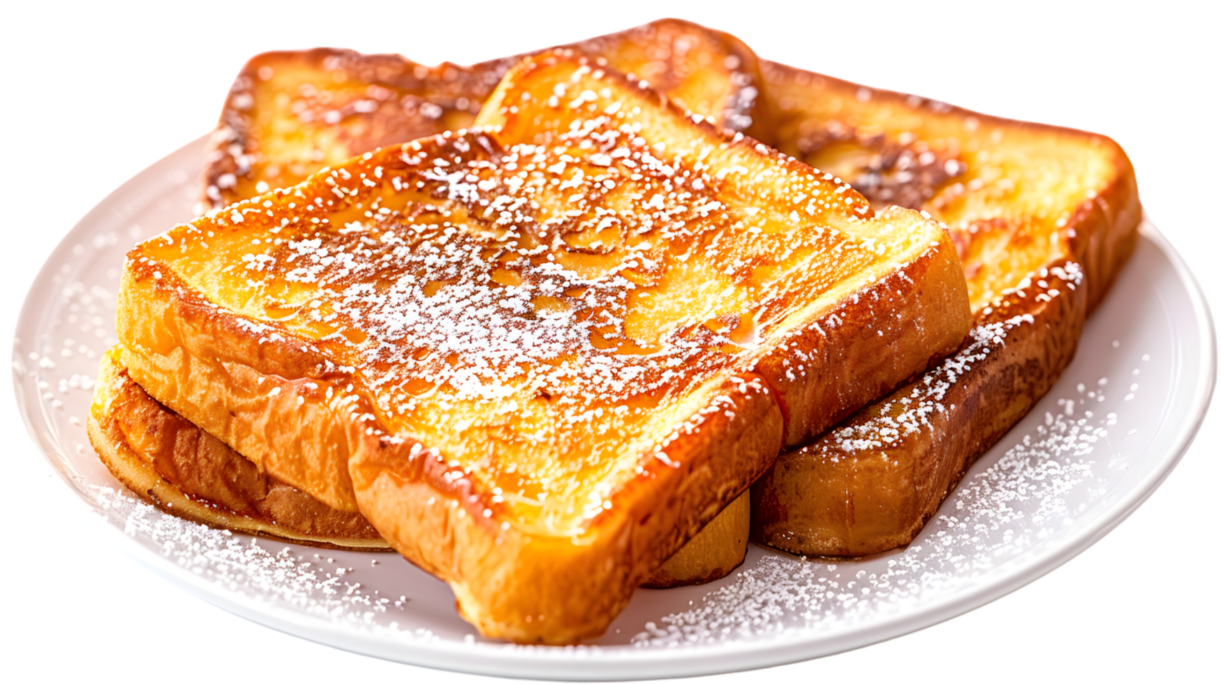 Golden French Toast Slices with Powdered Sugar on Plat png