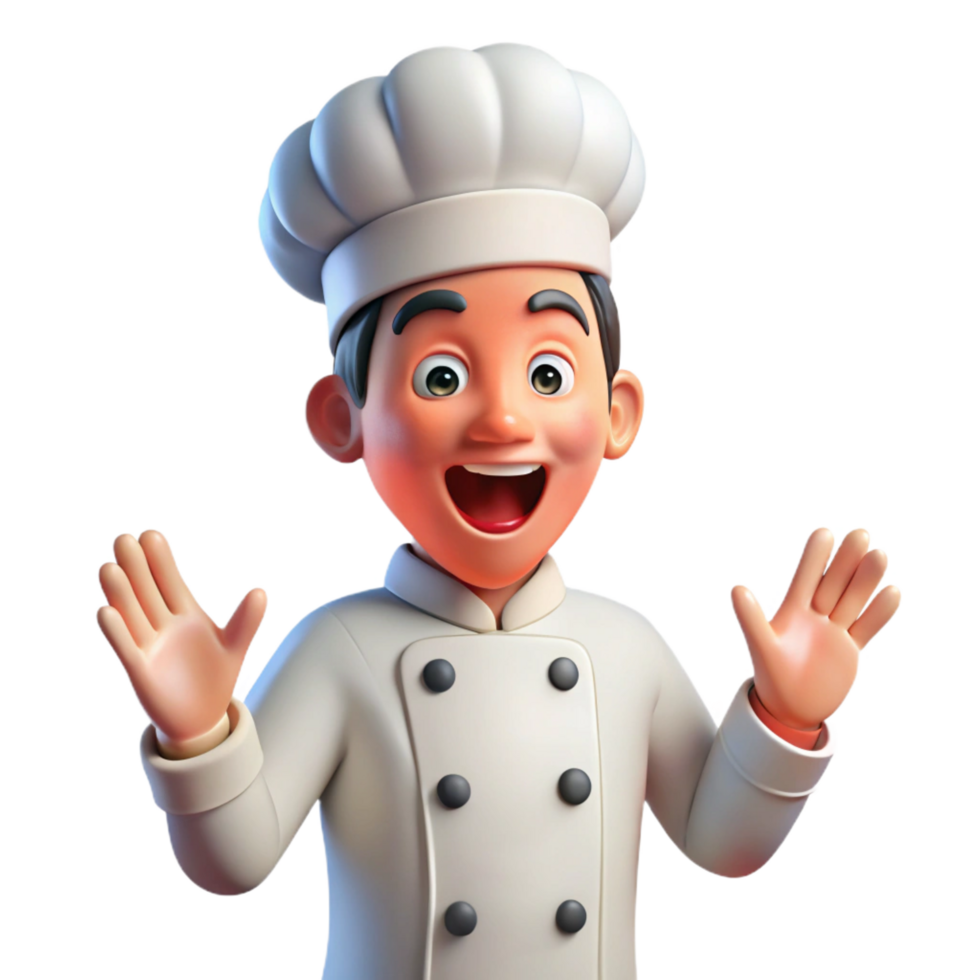dramatic minimalist Excited chef in white uniform detailed png