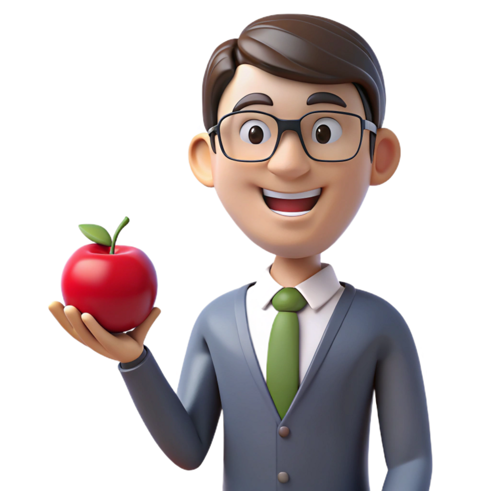 impressive vintage Smiling teacher with apple professional png