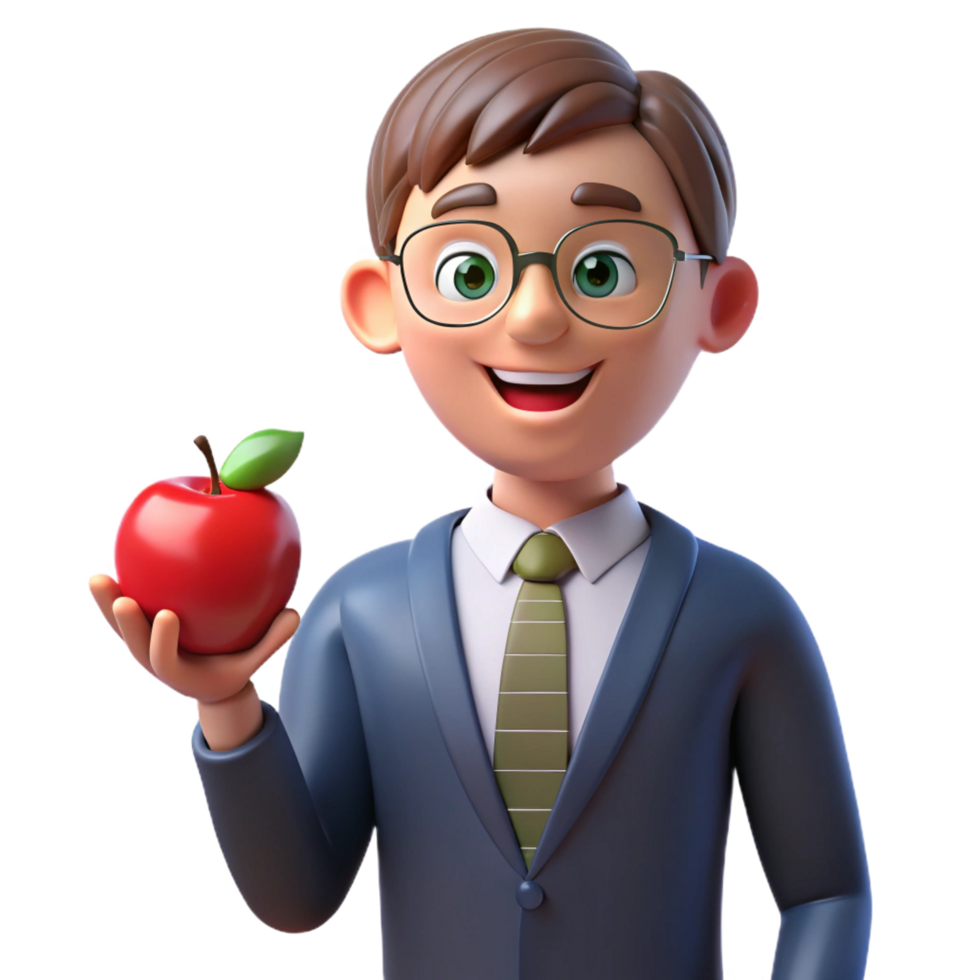 stunning traditional Smiling teacher with apple authentic png