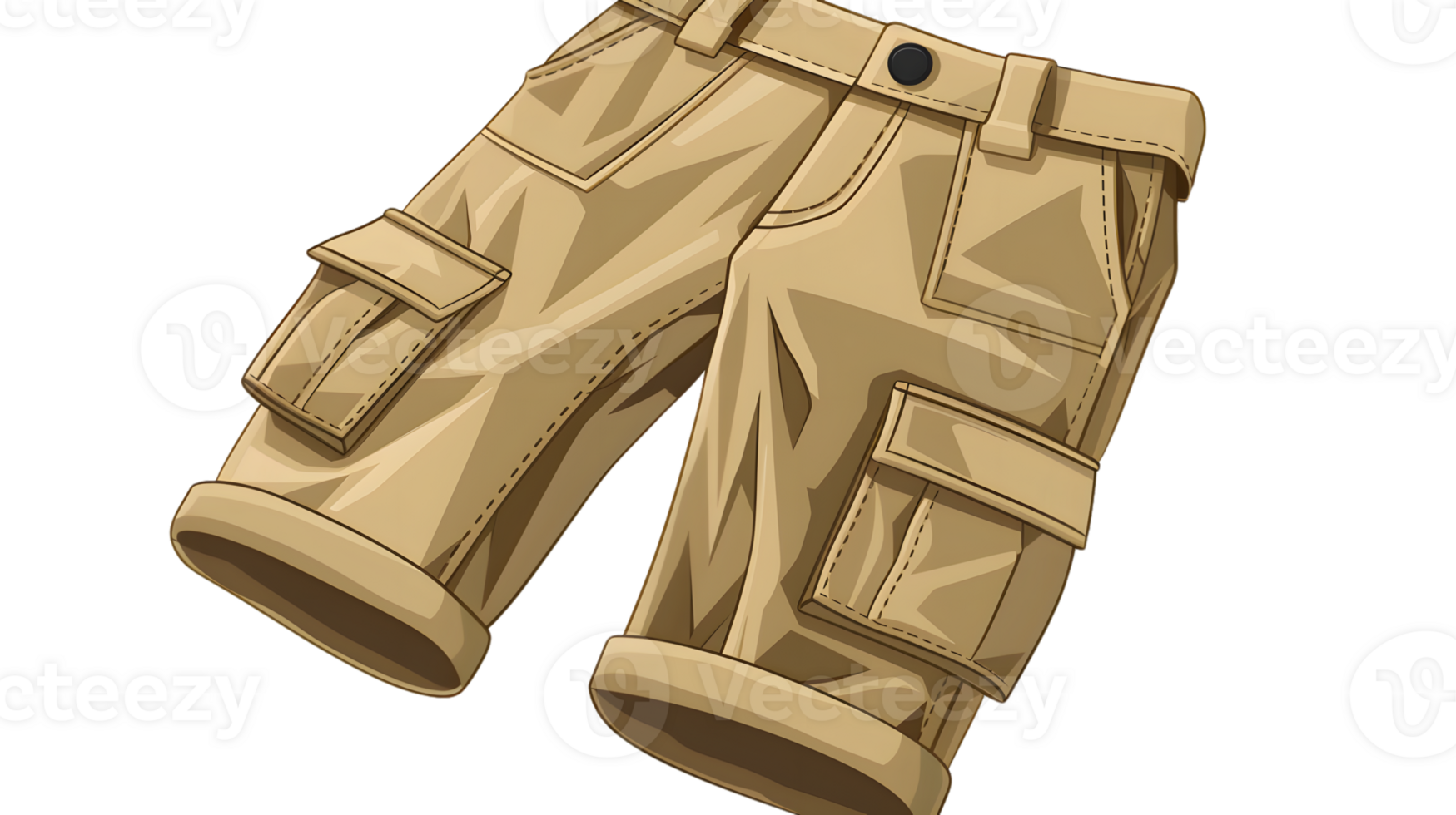 Khaki Cargo Shorts with Detailed Pockets and Belt Loops Ideal for Outdoor Activities and Fashi png