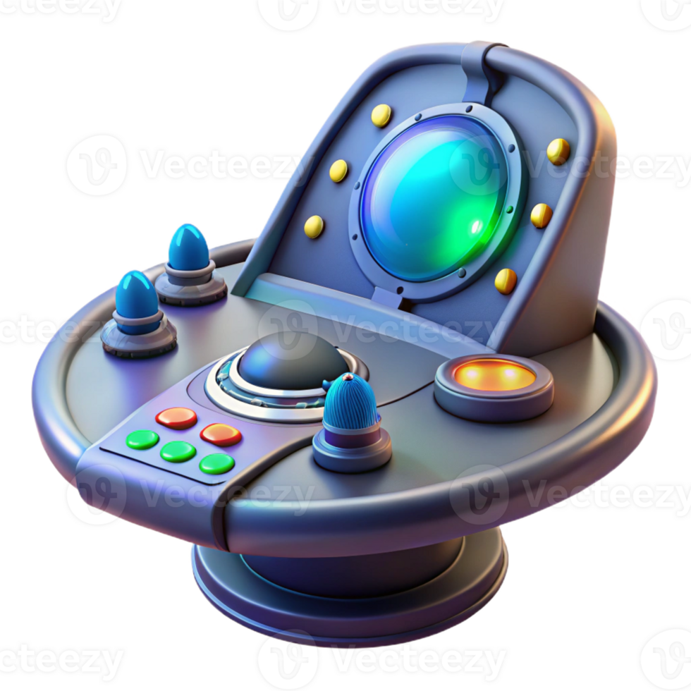 serene rustic Alien spaceship cockpit control panel with glowing buttons and holographic display detailed png