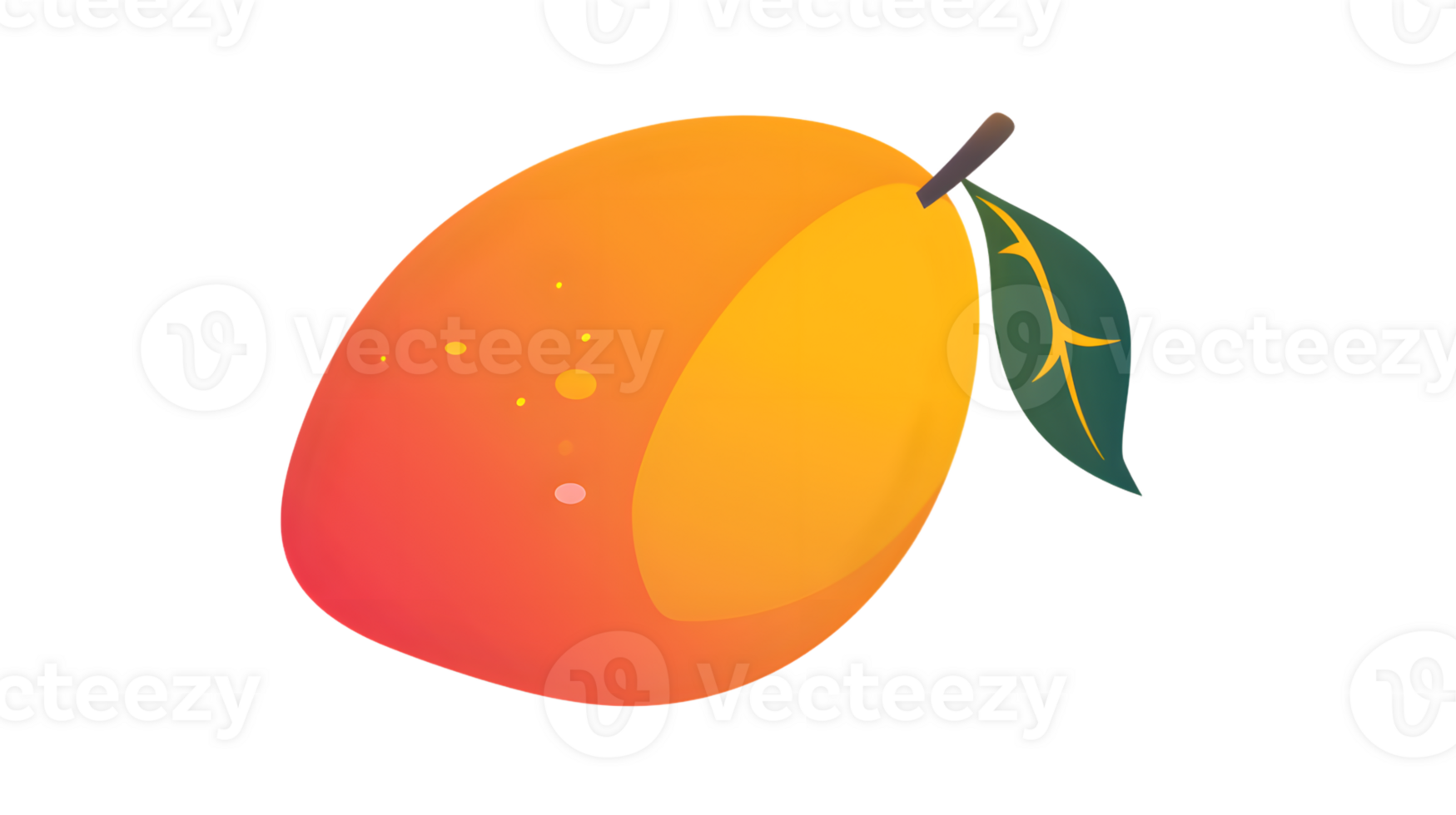 Vibrant Tropical Fruit with Leaf A Detailed Illustration of a Ripe Juicy Mango for Culinary a png