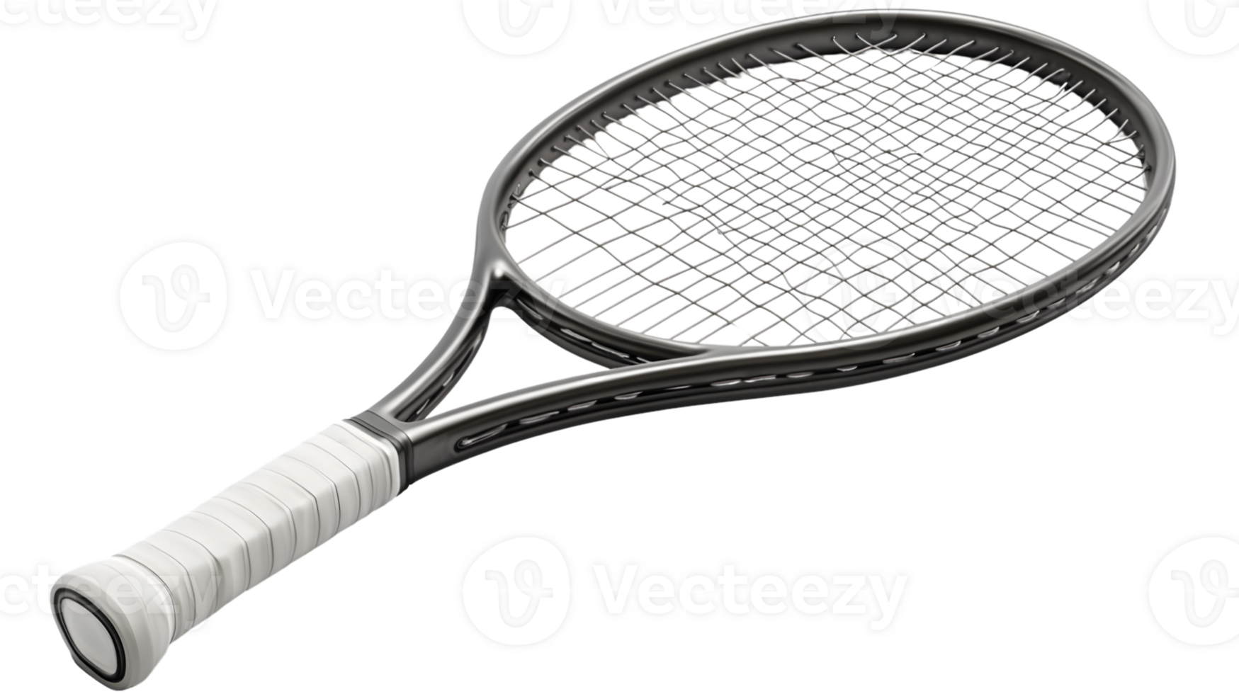 A sleek tennis racket with a detailed grip and strings ideal for sports enthusiasts and equipm png