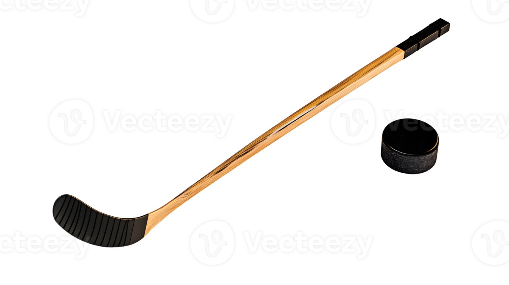 Hockey Stick and Puck on Black Background Sports Equipment for Ice Games Training and Compet png
