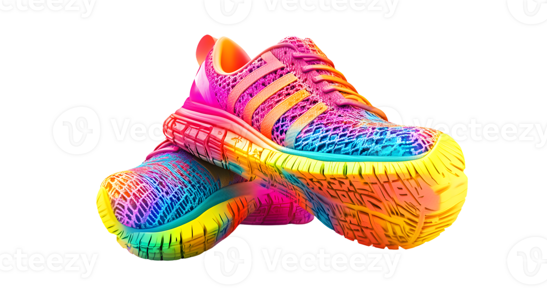 Vibrant Athletic Shoes with Rainbow Colors and Dynamic Design for Fitness and Style png