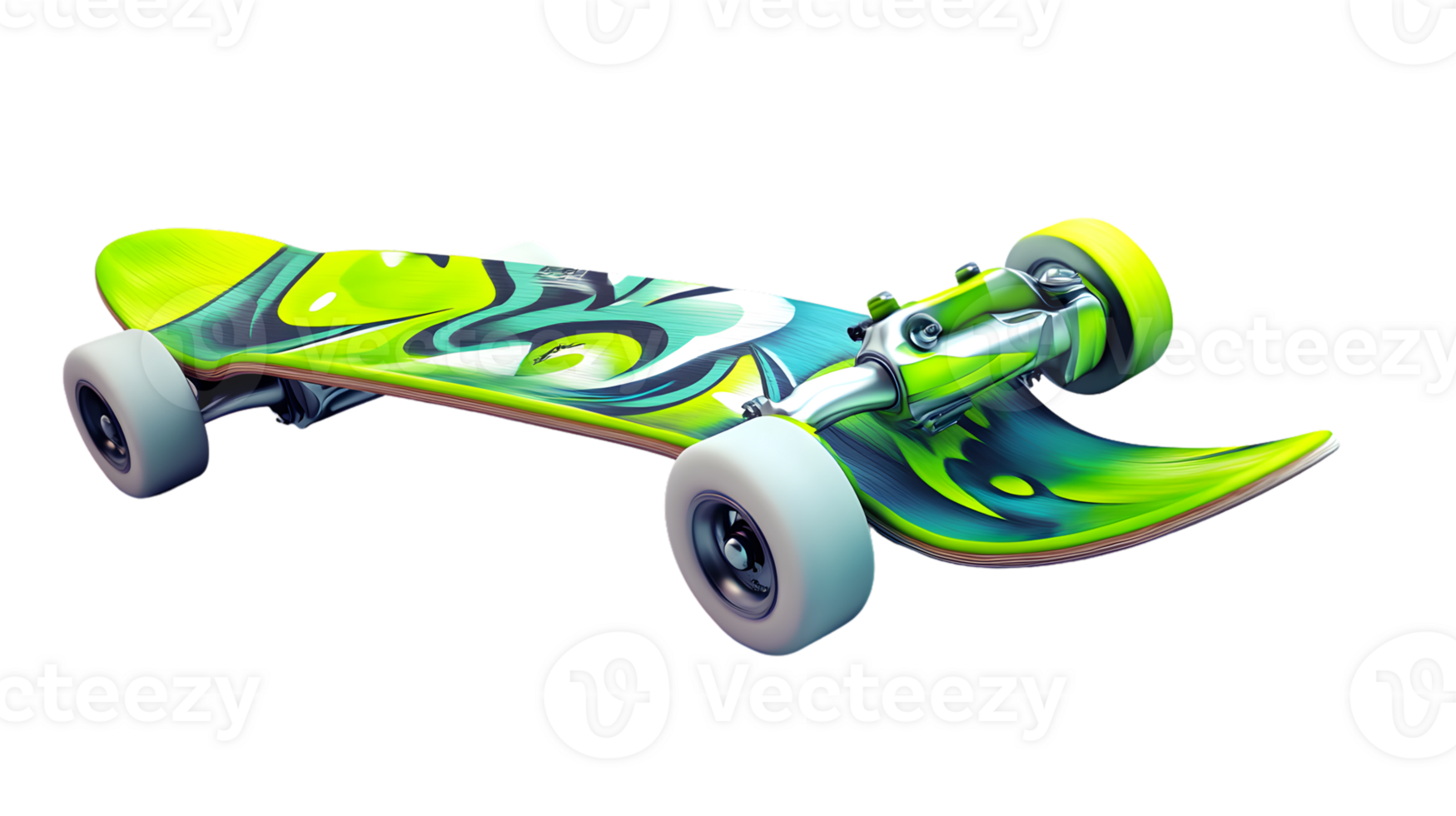 Vibrant Longboard with Large Wheels and Abstract Design for Extreme Sports Enthusiasts png