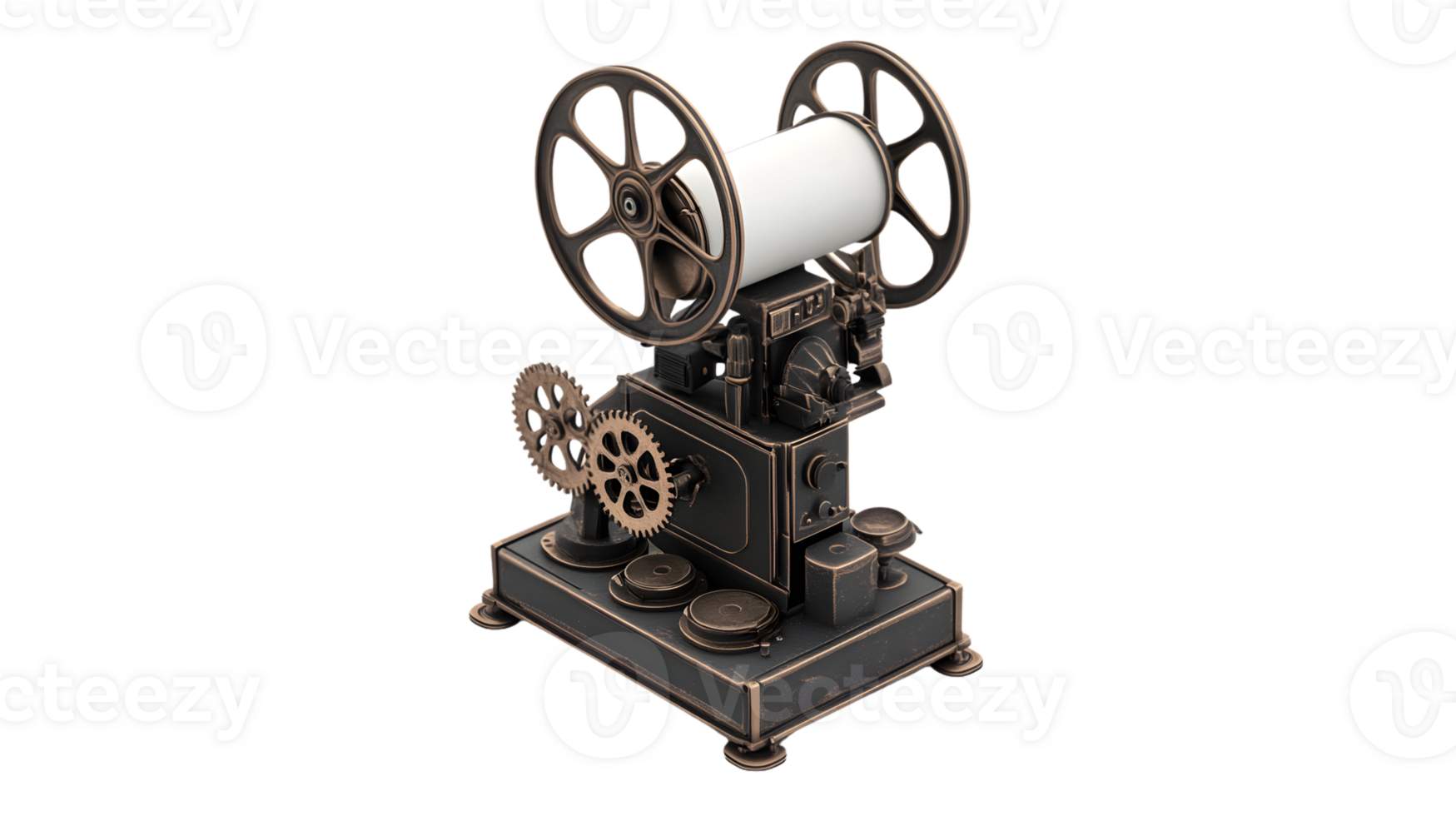 Vintage Film Projector with Reels and Gears for Retro Media Display png