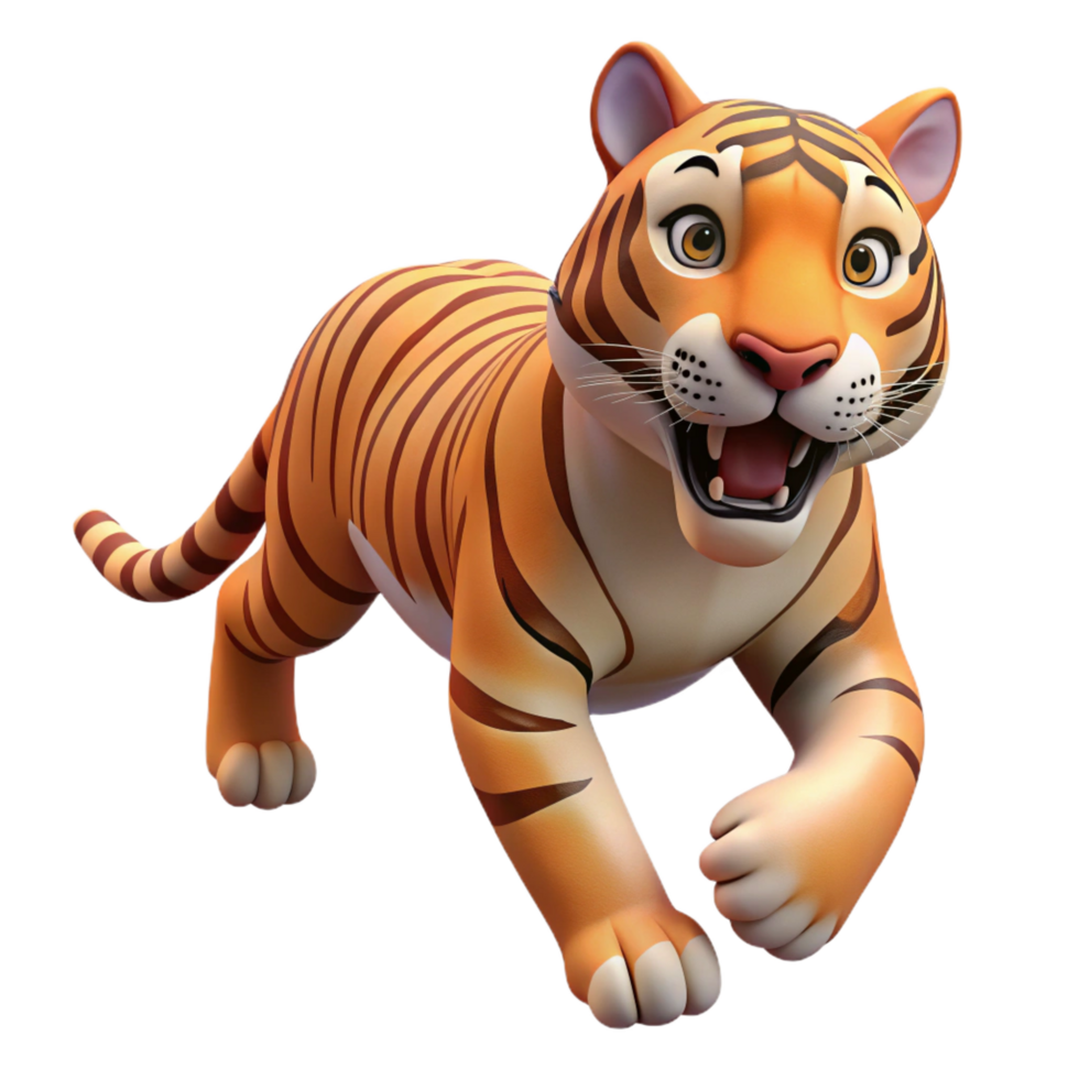 serene traditional A pouncing Bengal Tiger, high resolution png