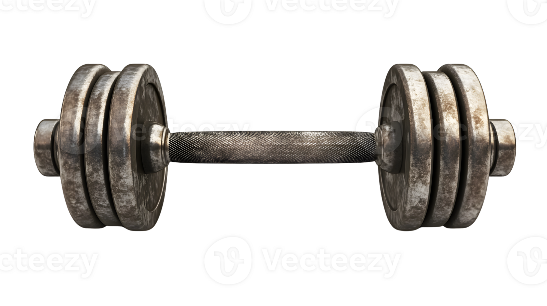 Weightlifting Equipment A Detailed View of a Dumbbell with Rusty Texture and Metallic Finish f png