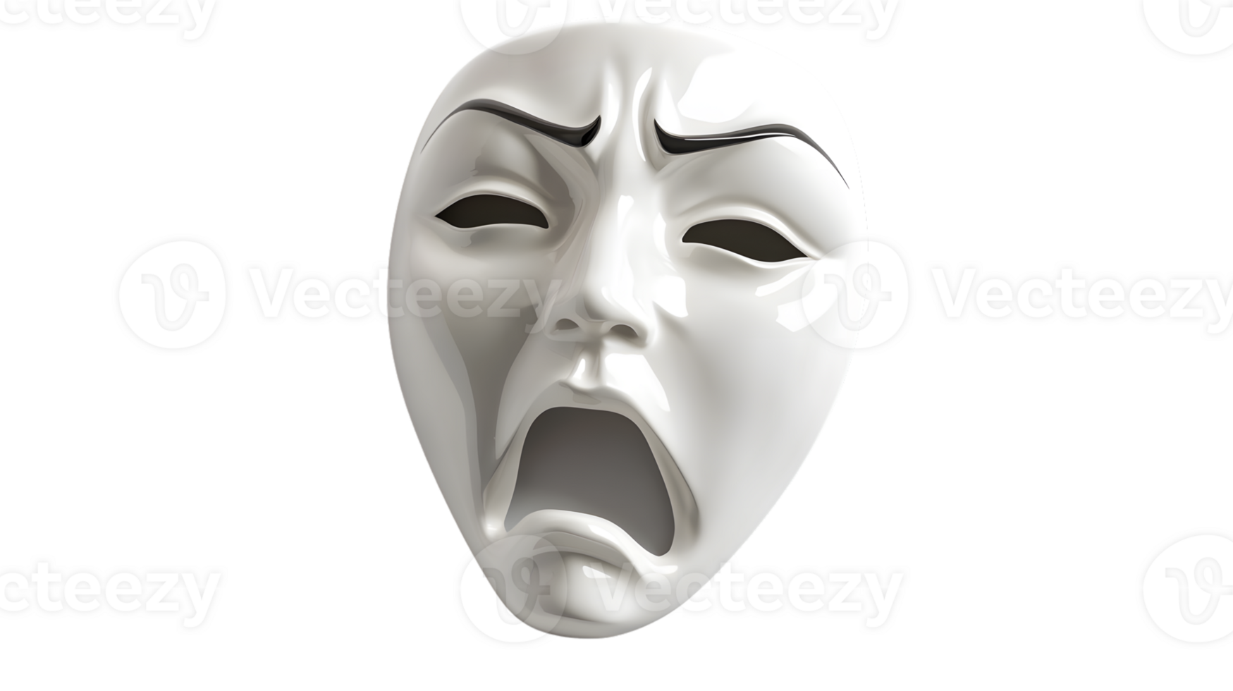 White Ceramic Mask with Expressive Features for Artistic and Dramatic Themes png