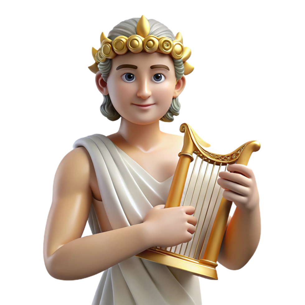 extraordinary traditional Apollo, God of Music and Poetry, holding lyre, professional png
