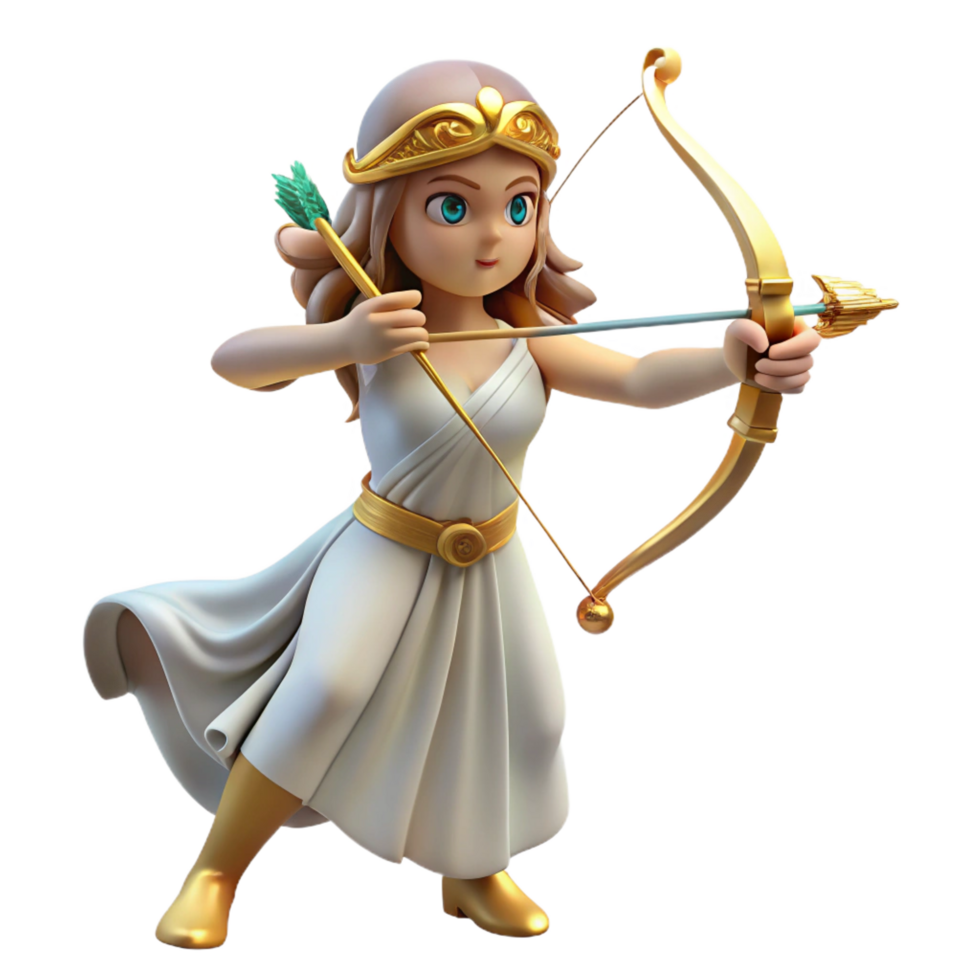 vibrant artistic Artemis, Goddess of the Hunt, with bow and arrow, original png