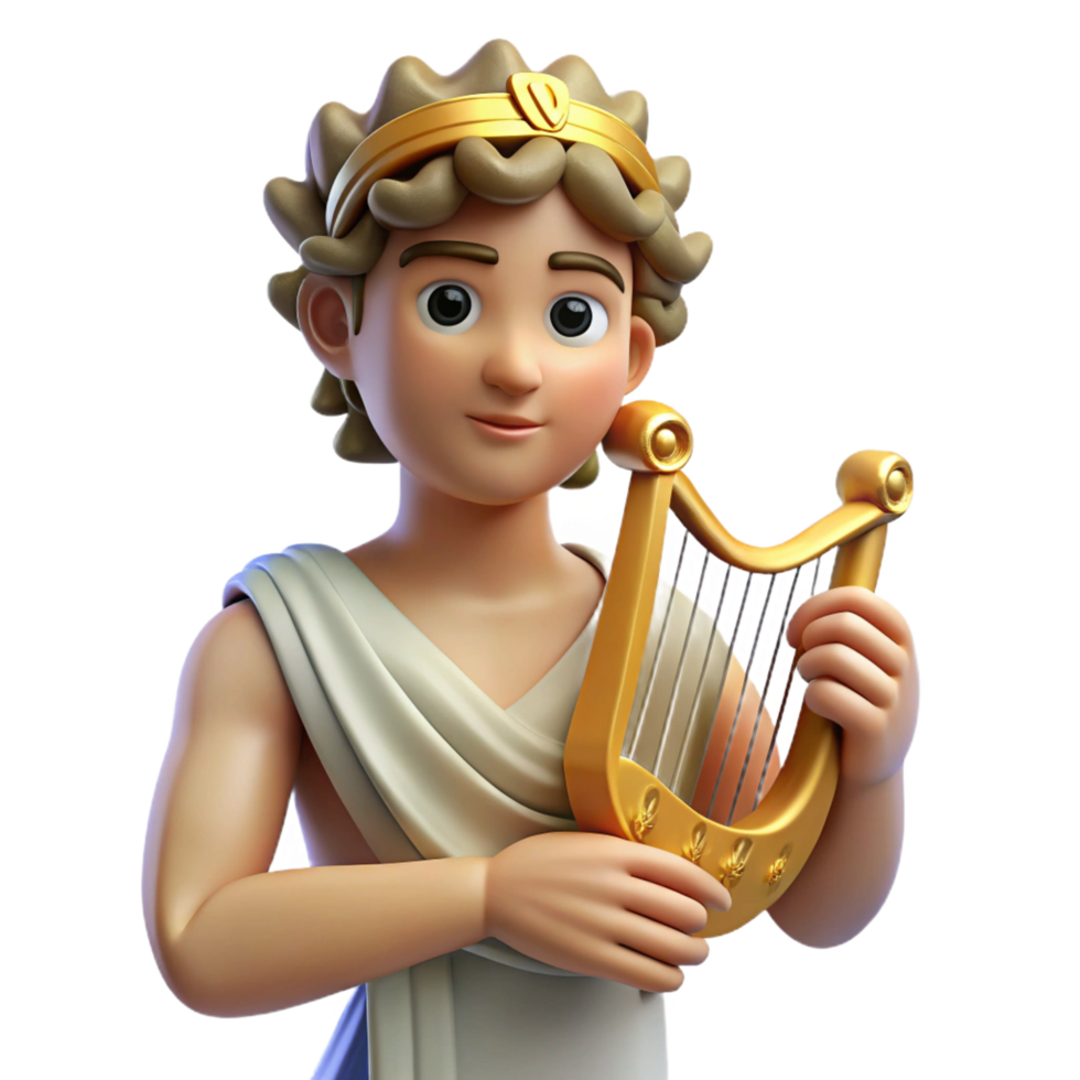 wonderful minimalist Apollo, God of Music and Poetry, holding lyre, authentic png