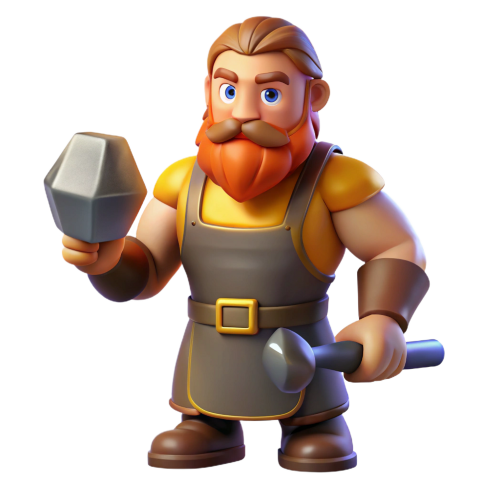 impressive abstract Hephaestus, God of the Forge, holding hammer, authentic png