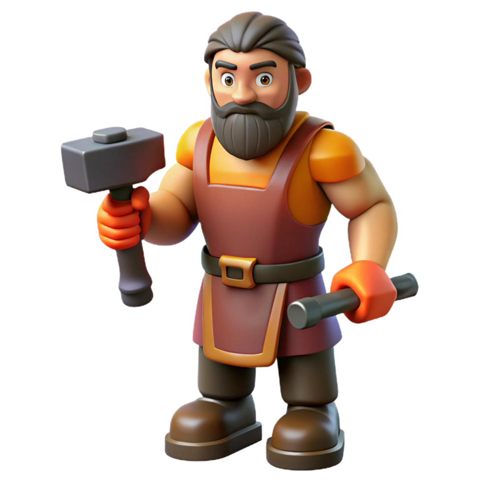 magnificent rustic Hephaestus, God of the Forge, holding hammer, exclusive png