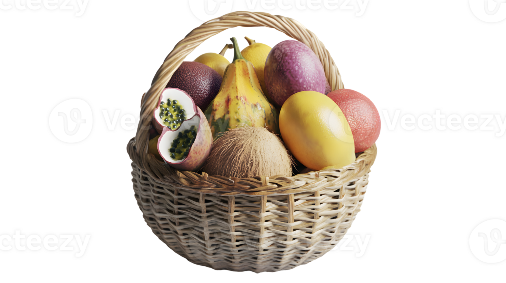 A basket brimming with a colorful assortment of tropical fruits perfect for health and nutriti png