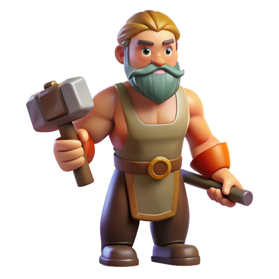 vibrant modern Hephaestus, God of the Forge, holding hammer, genuine png