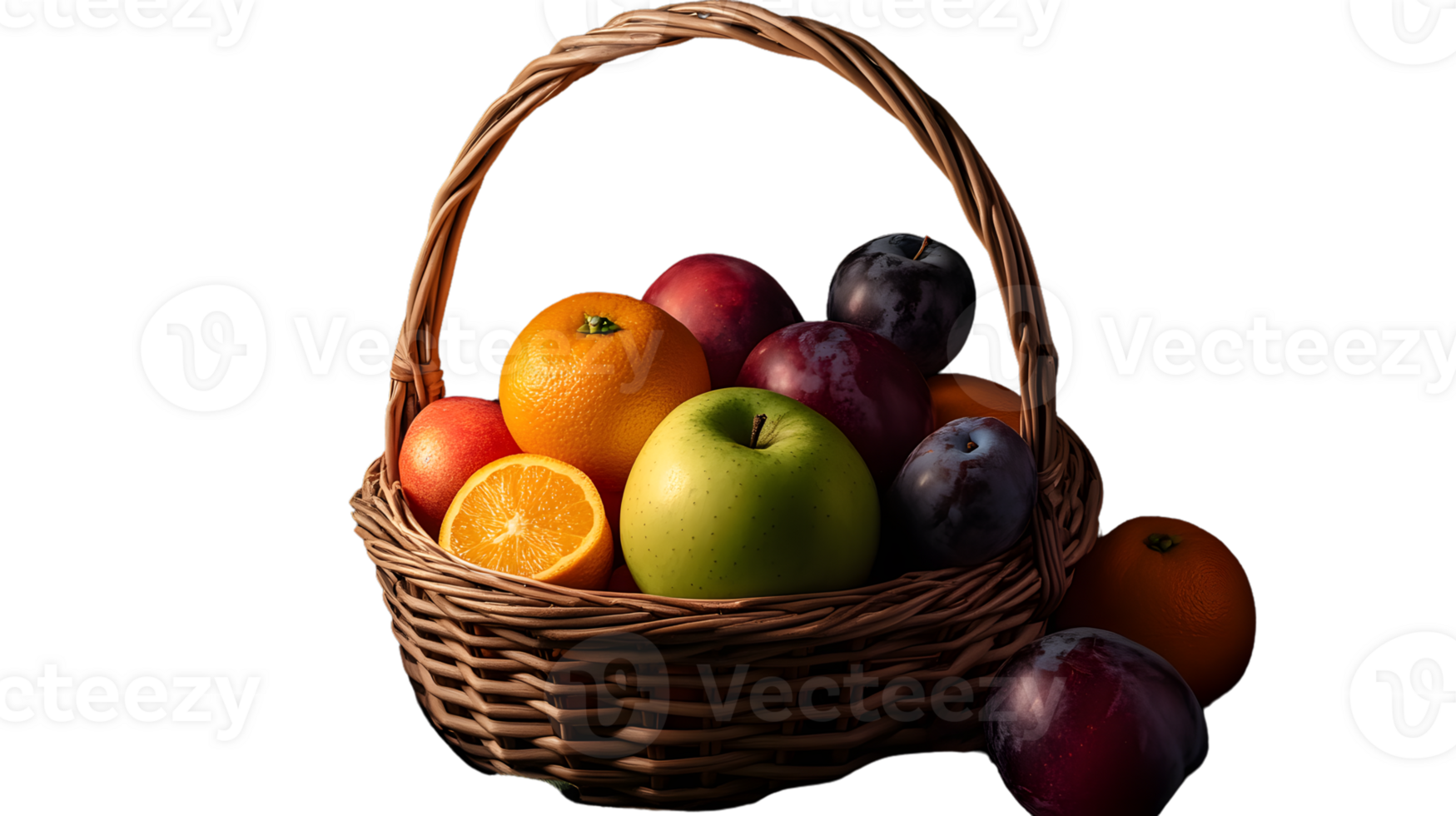 A basket brimming with fresh colorful fruits including citrus and stone fruits perfect for he png