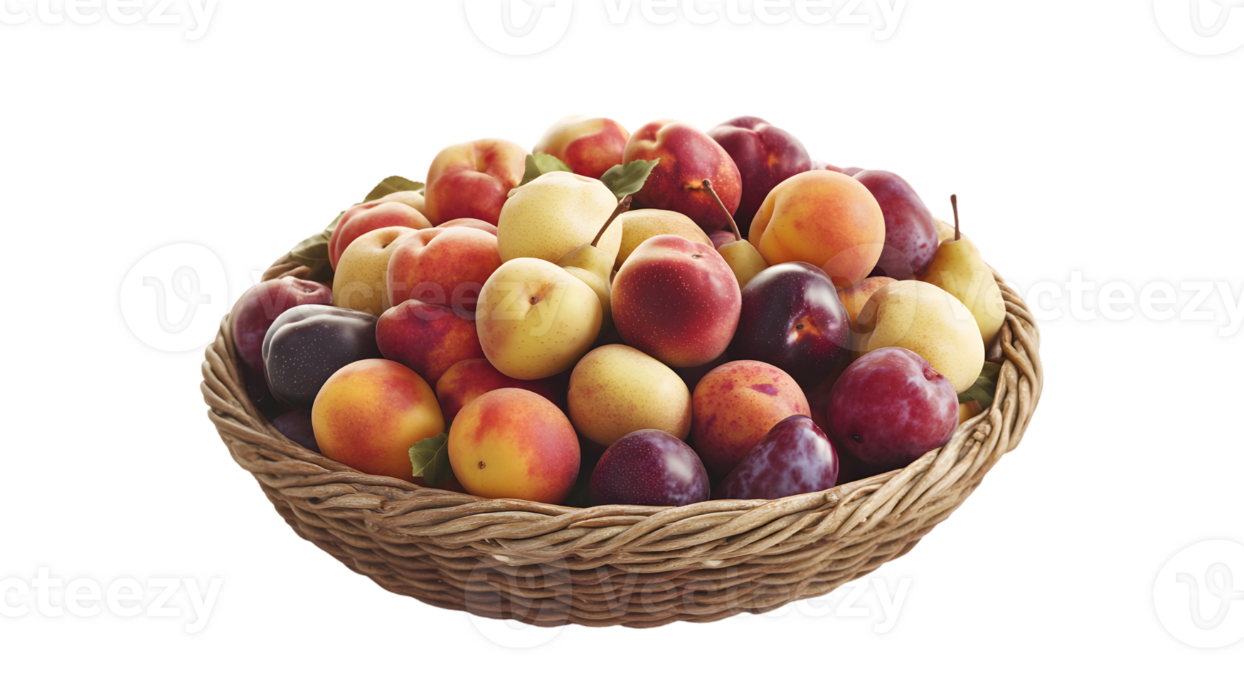 A basket brimming with fresh colorful fruits including plums peaches and apricots perfect f png