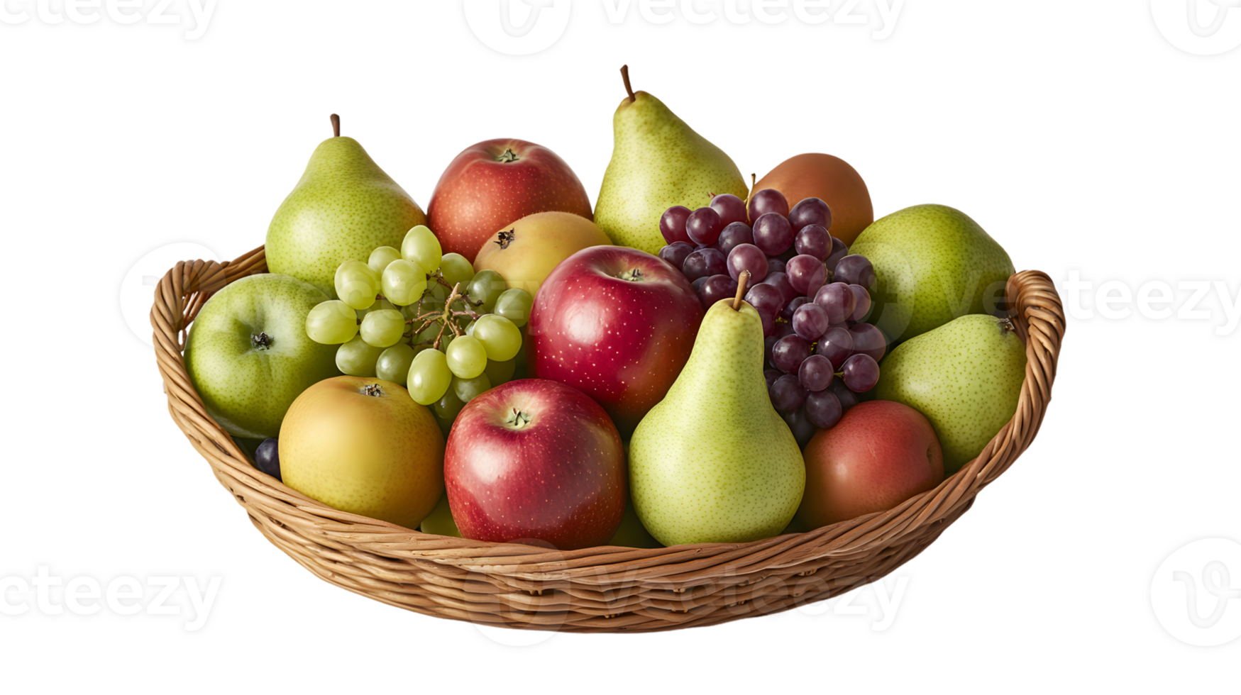 A basket brimming with fresh fruits including apples pears and grapes perfect for health and png